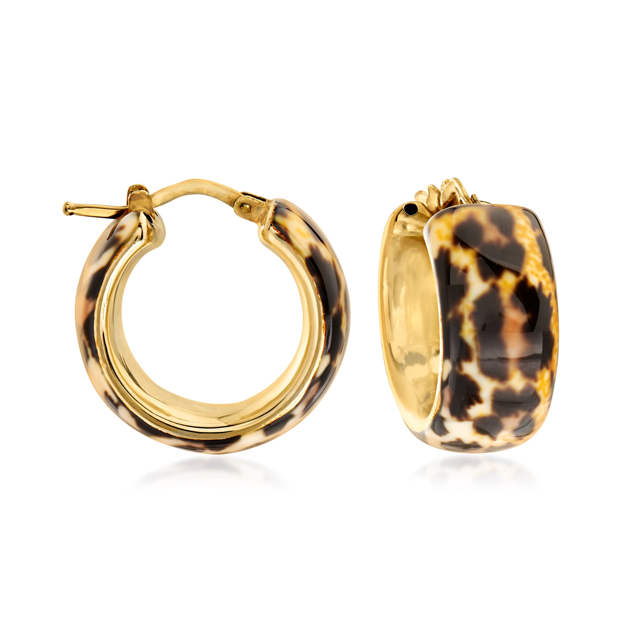 Italian Leopard Print Enamel Hoop Earrings in 18kt Gold Over
