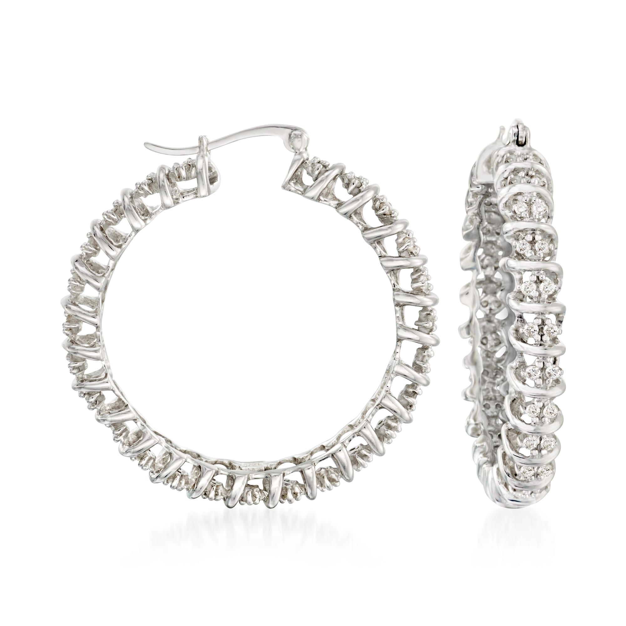 1.00 ct. t.w. Diamond Hoop Earrings in Sterling Silver | Ross-Simons