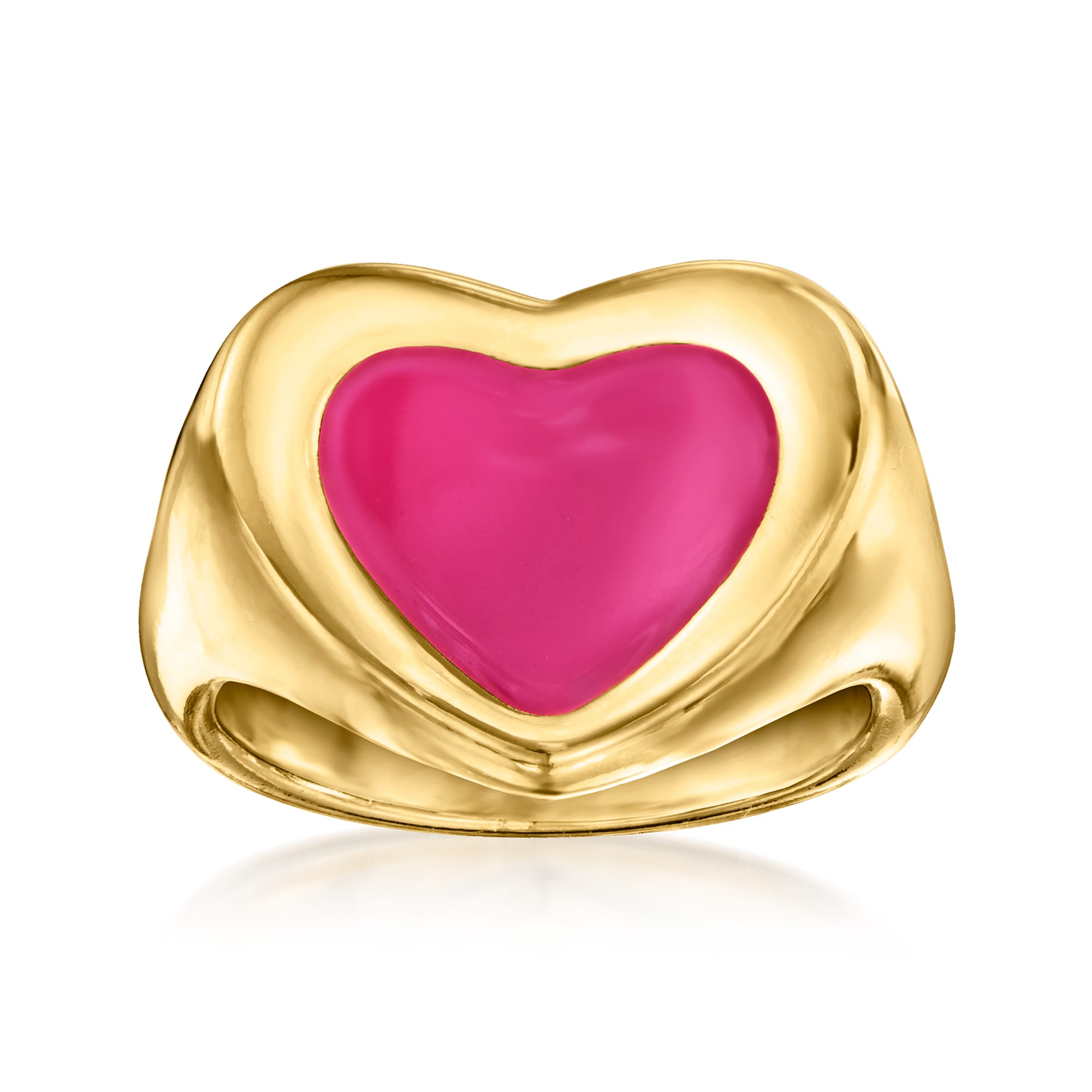 Italian Pink Enamel Heart Ring in 18kt Gold Over Sterling | Ross-Simons