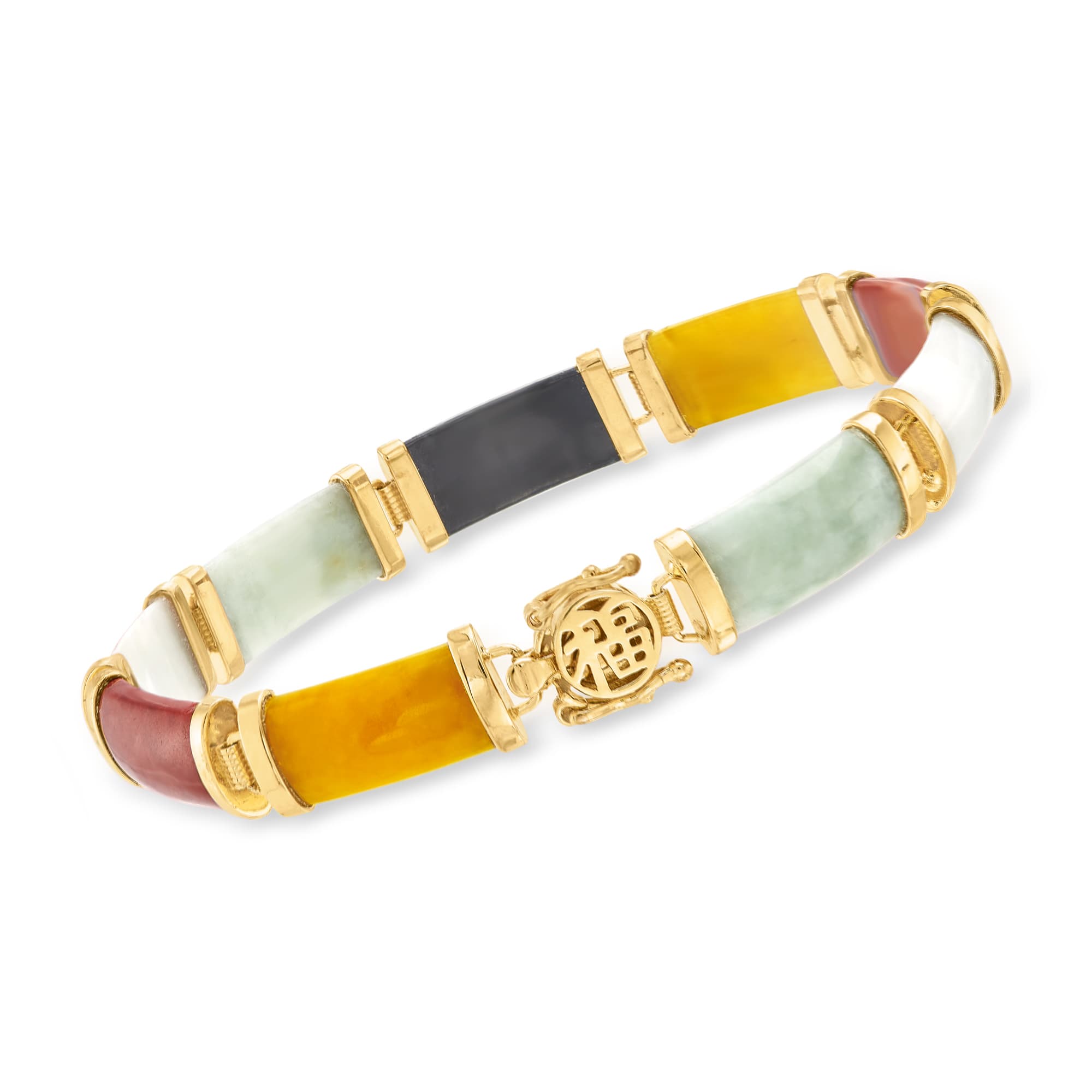 Multicolored Jade Good Fortune Bracelet in 18kt Gold Over Sterling