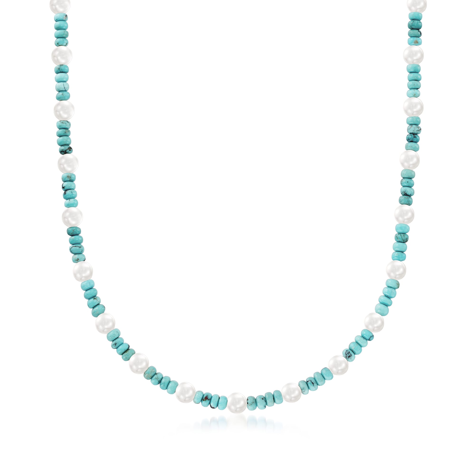 Natural 6mm Turquoise Sterling Silver Beaded Necklace 27 43501