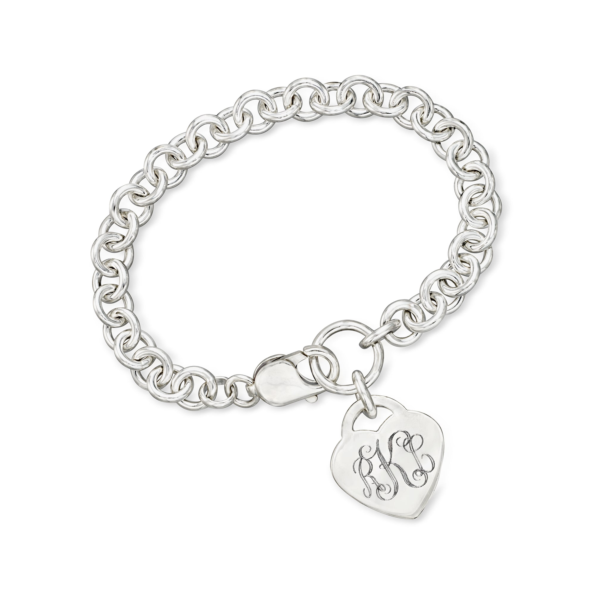 Sterling Silver Personalized Heart Charm Bracelet | Ross-Simons
