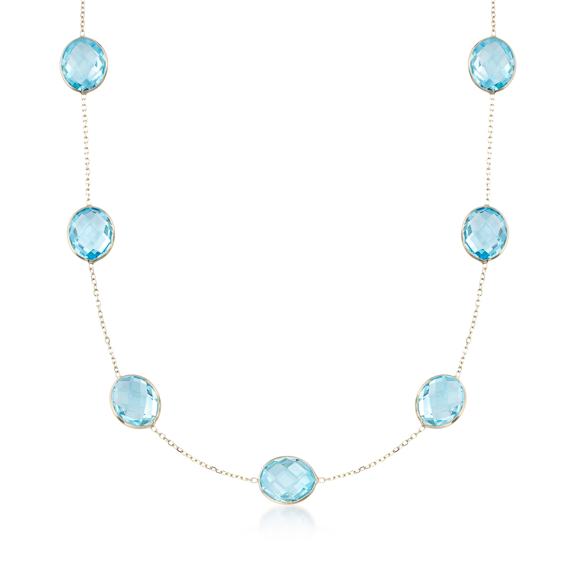 35.00 ct. t.w. Blue Topaz Station Necklace in 14kt Yellow Gold | Ross ...