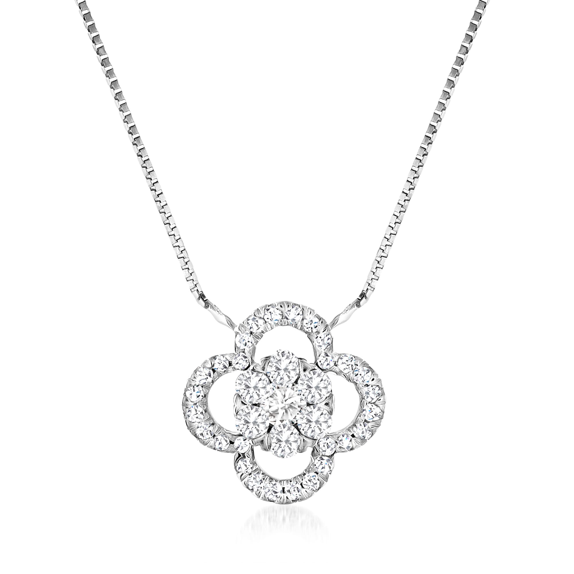 .30 ct. t.w. Diamond Clover Necklace in 14kt White Gold. 18