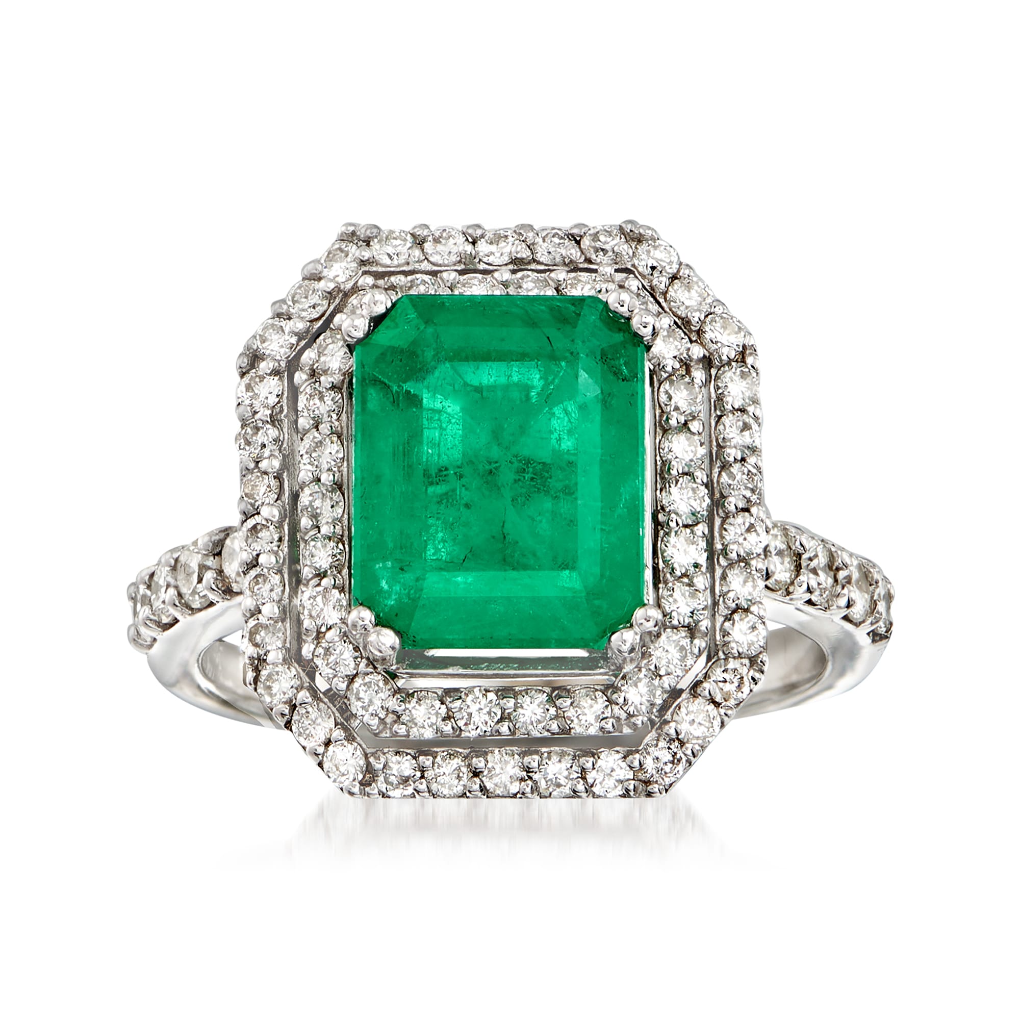 3.00 Carat Emerald and 1.60 ct. t.w. Diamond Ring in 14kt White Gold ...