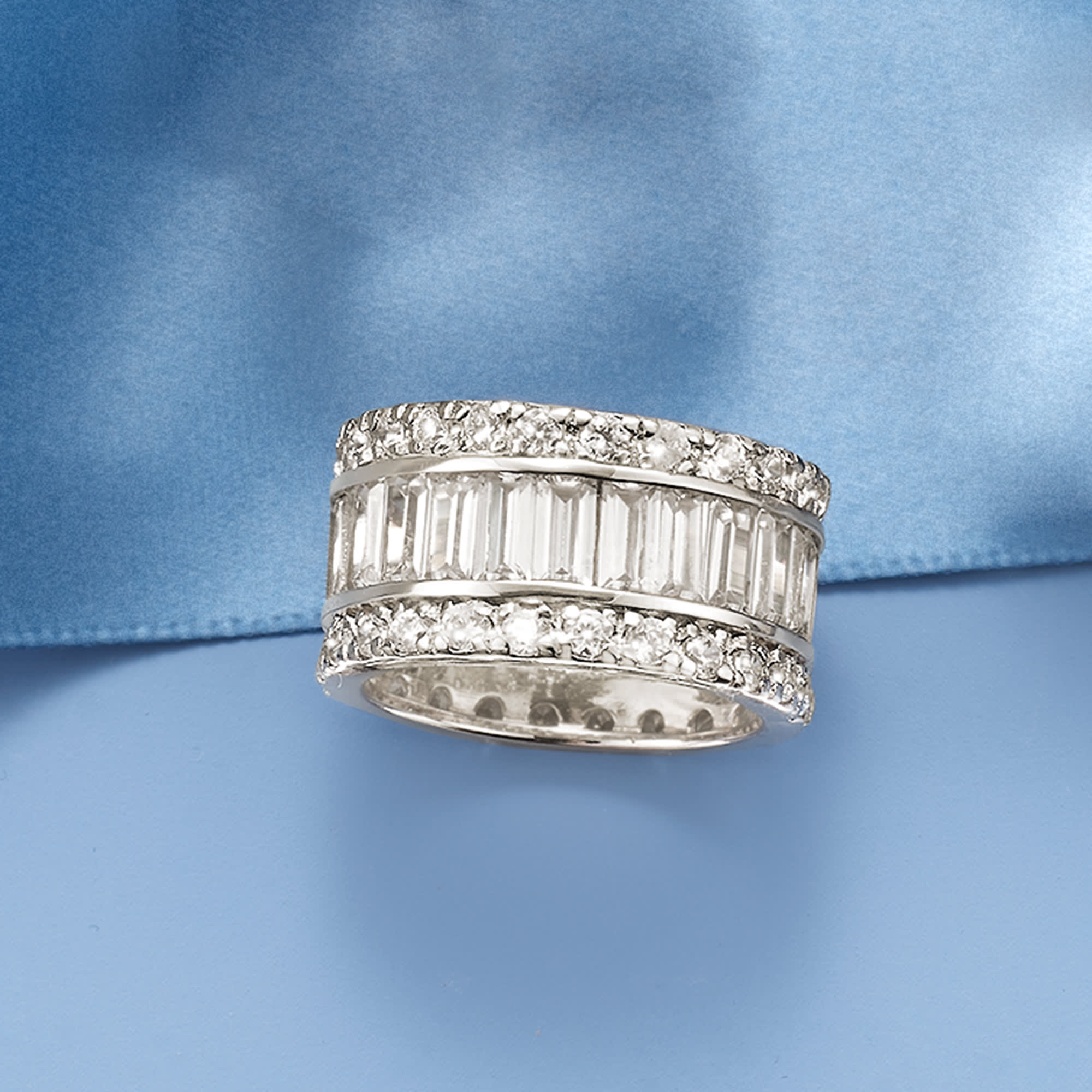 6.95 ct. t.w. Baguette and Round CZ Eternity Band in Sterling