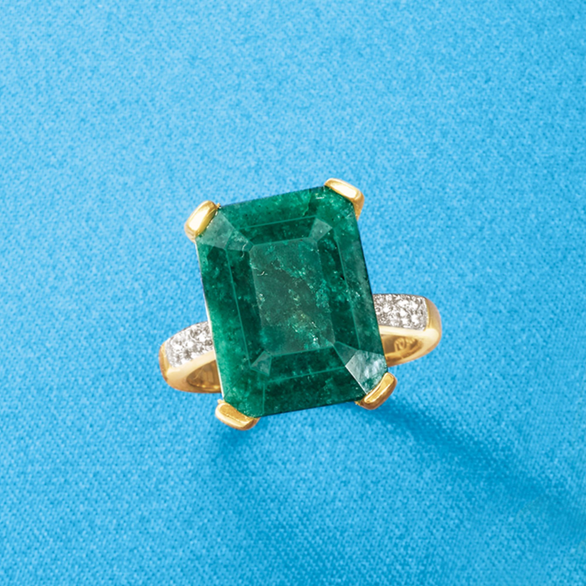 7.25 Carat Emerald and .14 ct. t.w. White Topaz Ring in 14kt Gold Over ...