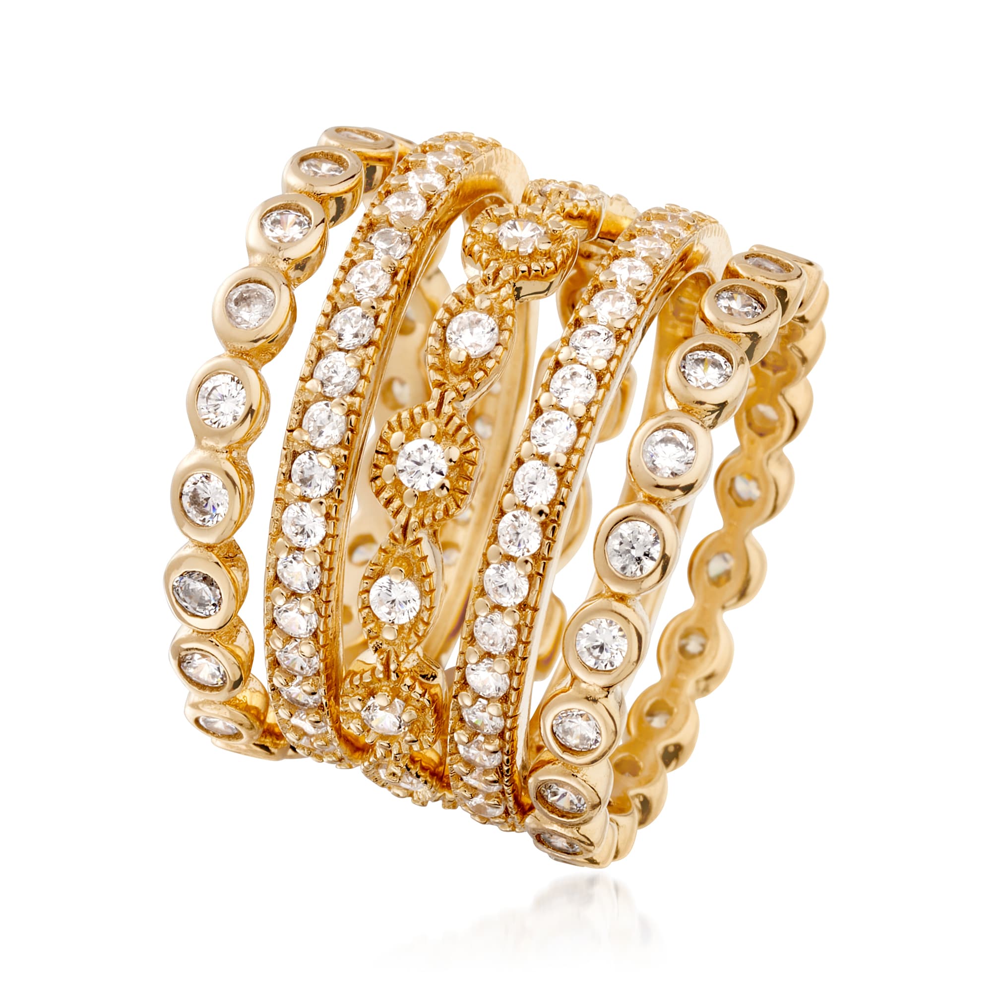 2.50 ct. t.w. CZ Jewelry Set: Five Eternity Bands in 18kt Gold Over ...