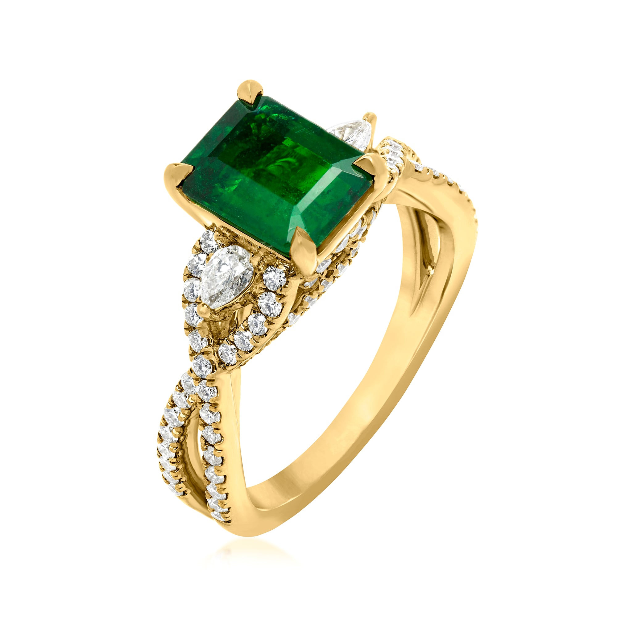 1.80 Carat Emerald Twist Ring with .69 ct. t.w. Diamonds in 18kt Yellow ...
