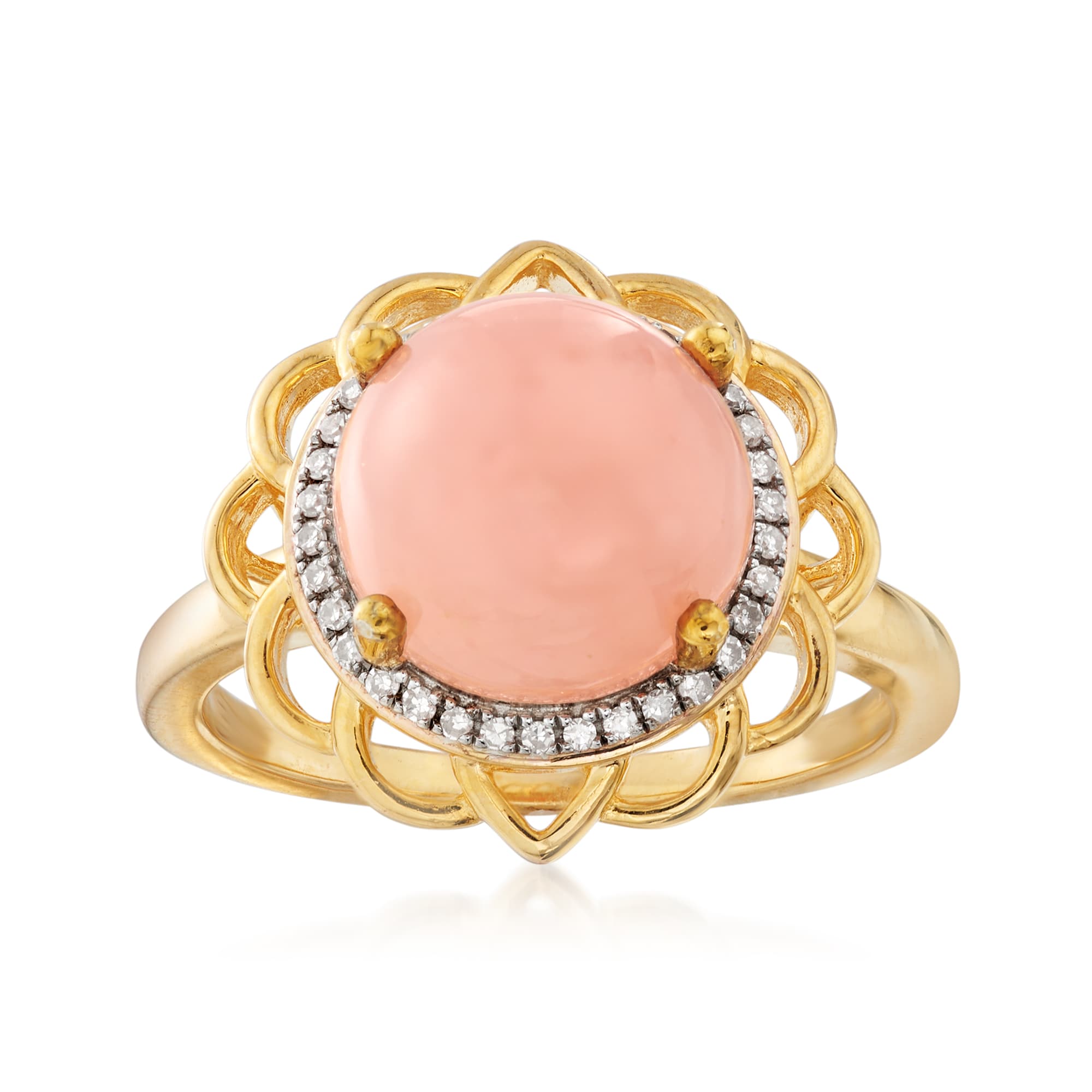 Pink Opal and .10 ct. t.w. Diamond Ring in 18kt Gold Over Sterling ...