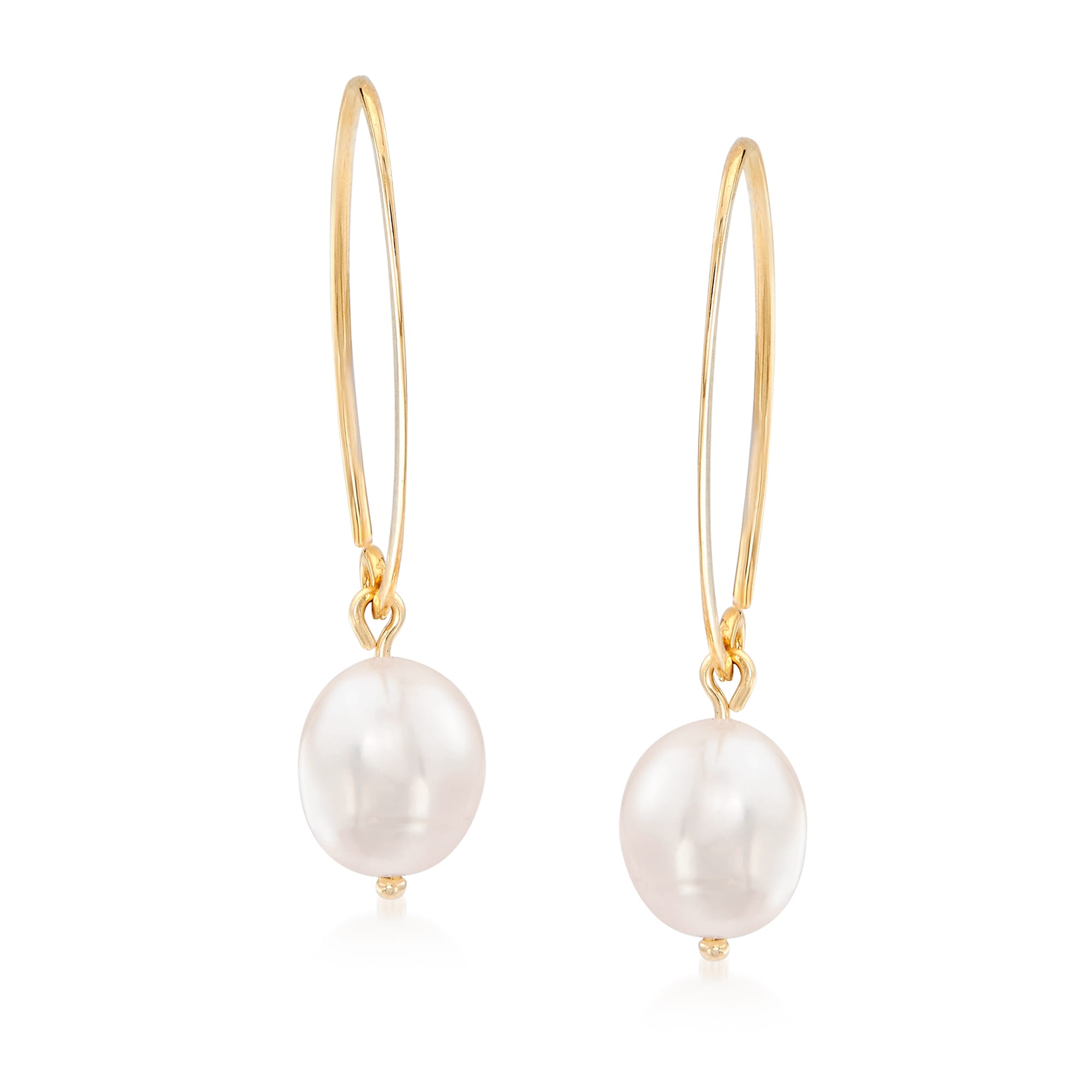 8mm Cultured Pearl Loop Earrings in 14kt Yellow Gold | Ross-Simons