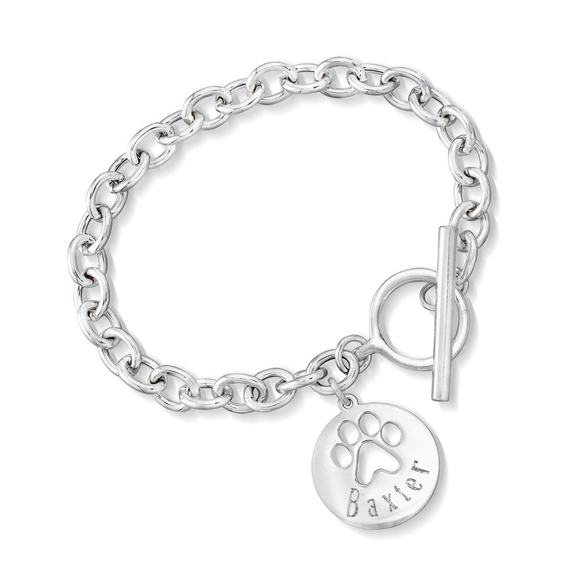Sterling Silver Personalized Paw Print Cut Out Charm Bracelet