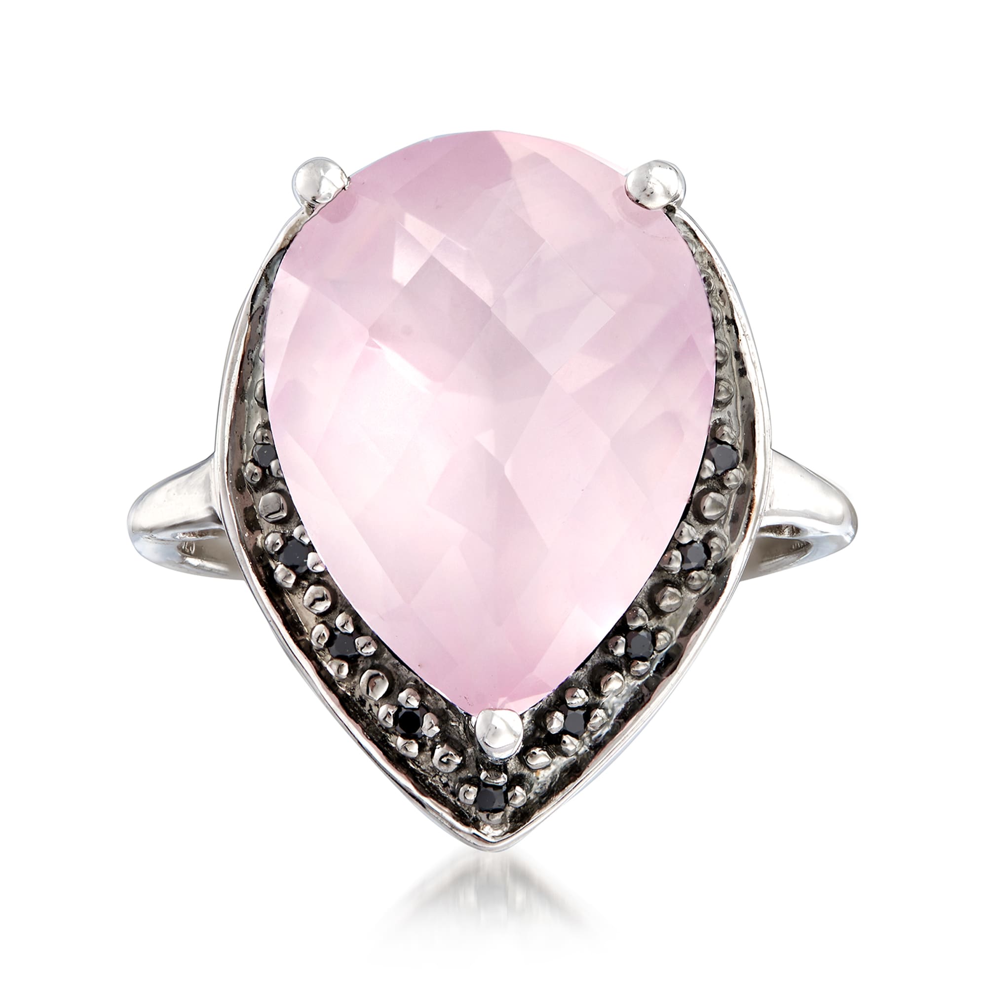 6.25 Carat Rose Quartz Pear-Shaped Ring with Black Spinel Accents in ...