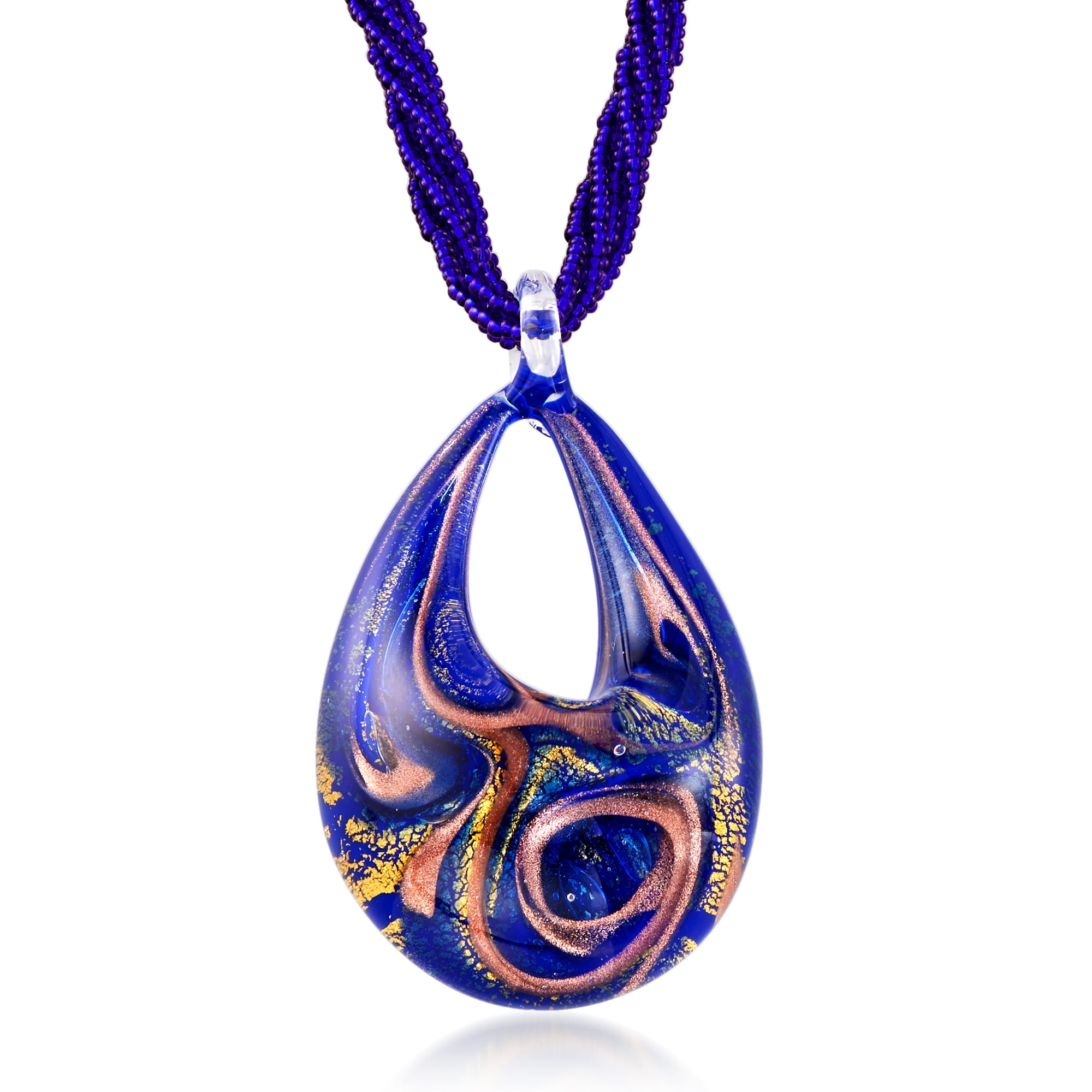 Italian Blue Murano Glass Pendant Necklace in 18kt Gold Over