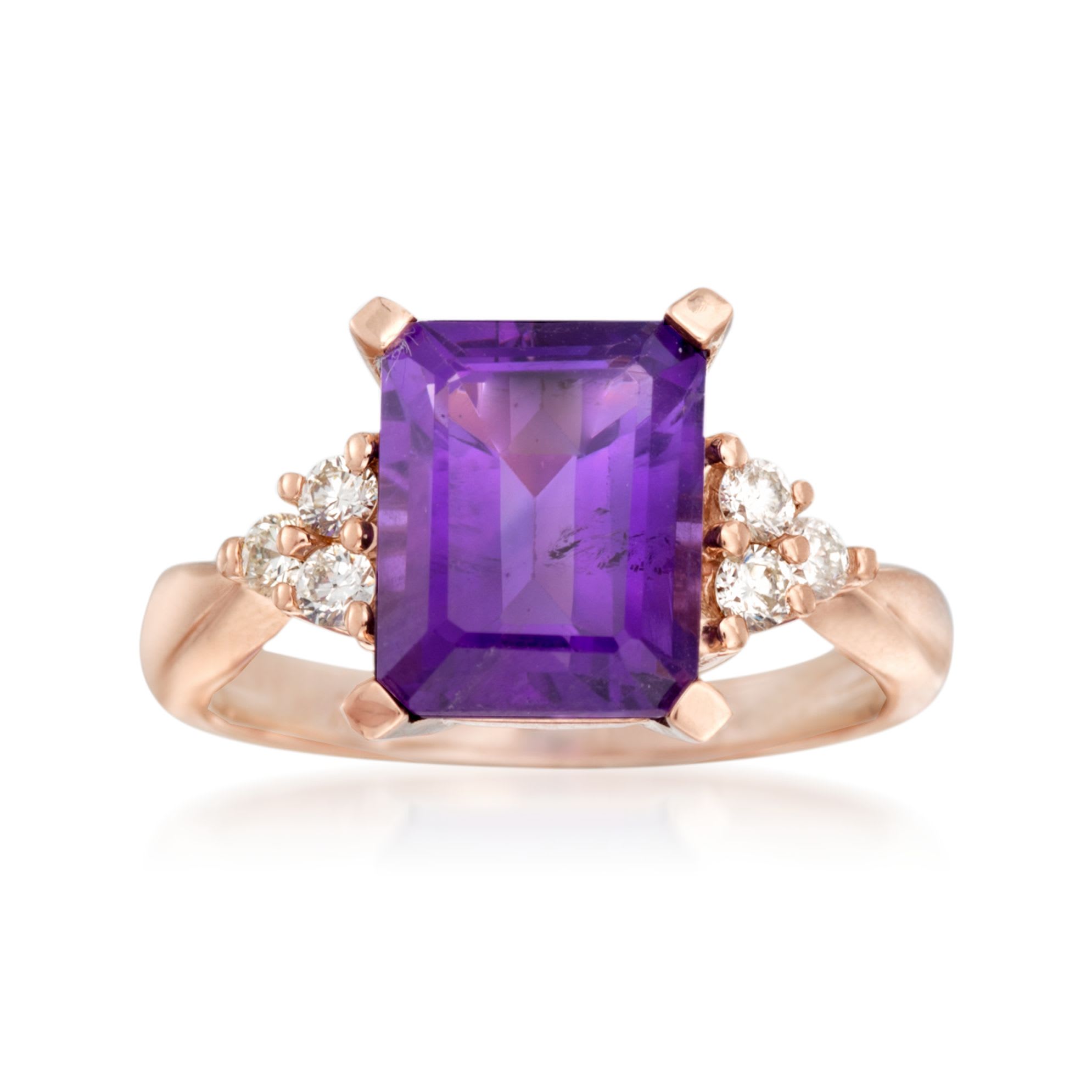 3.00 Carat Amethyst and .24 ct. t.w. Diamond Ring in 14kt Rose Gold ...