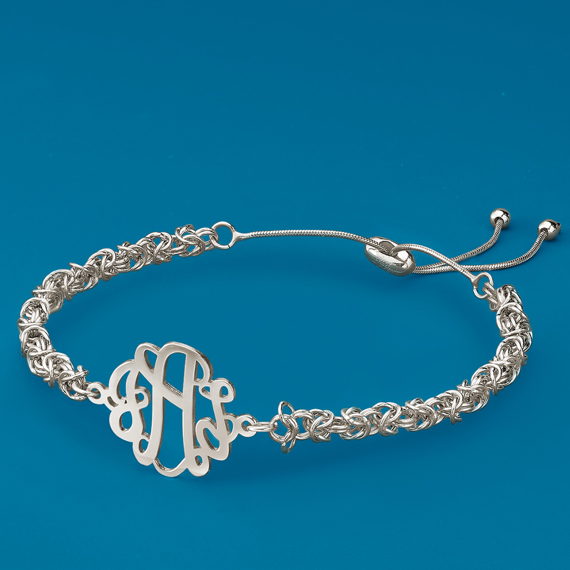 Sterling Silver Personalized Monogram Byzantine Bolo Bracelet