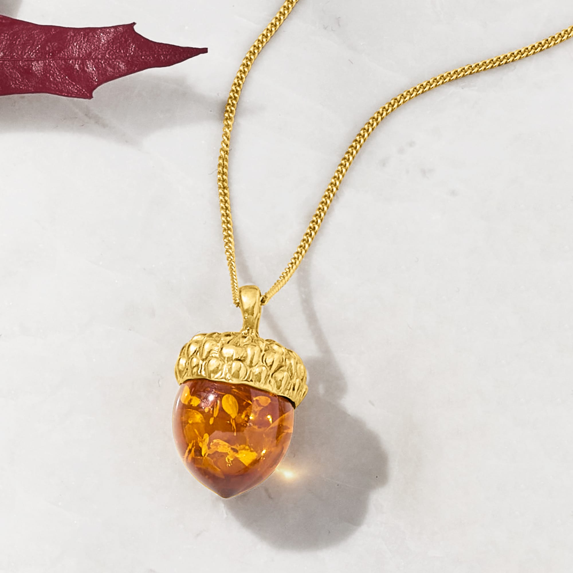 Amber Acorn Pendant Necklace in 18kt Gold Over Sterling Ross