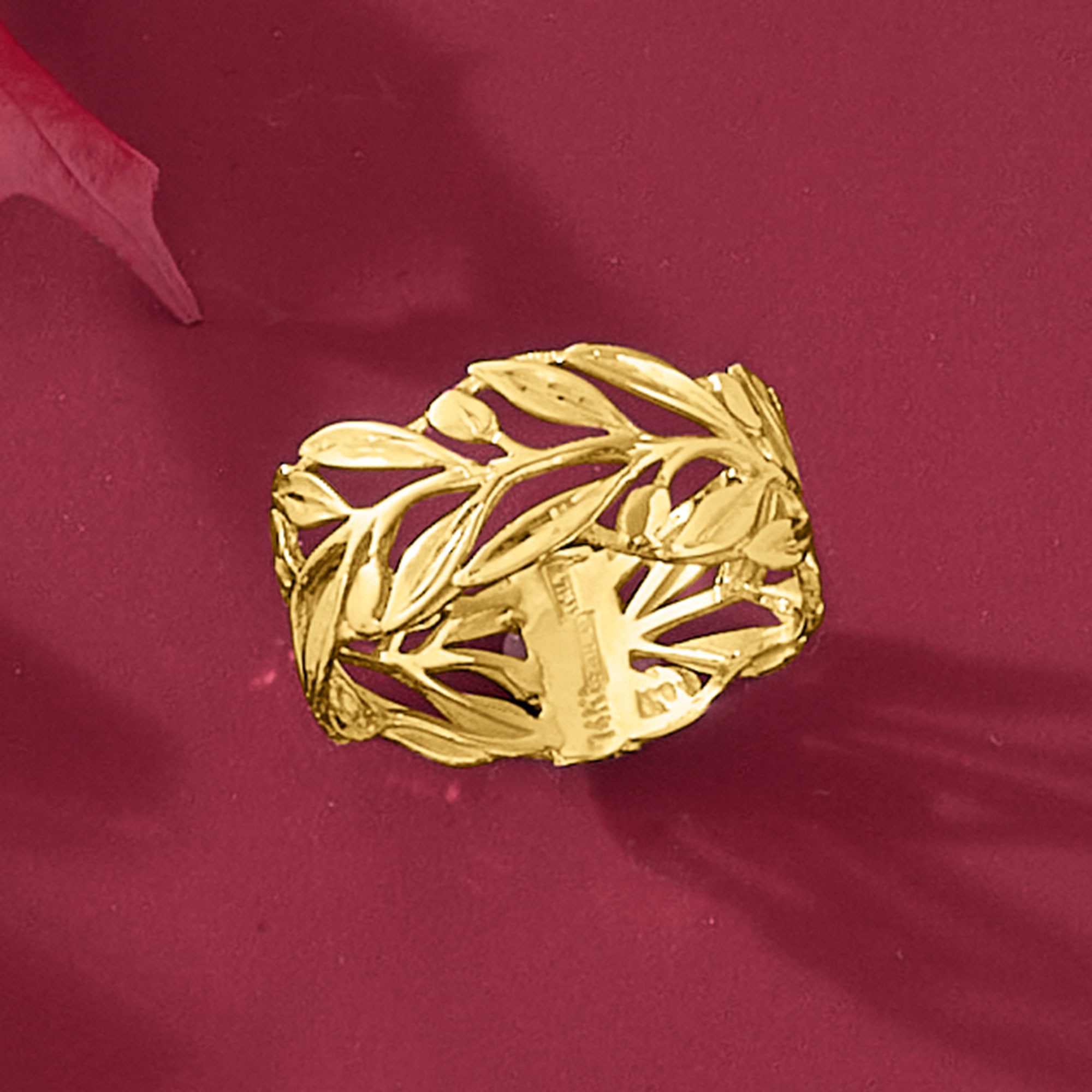 Open Leaf Outline Ring, 18k Gold Plated Stainless Steel Ring