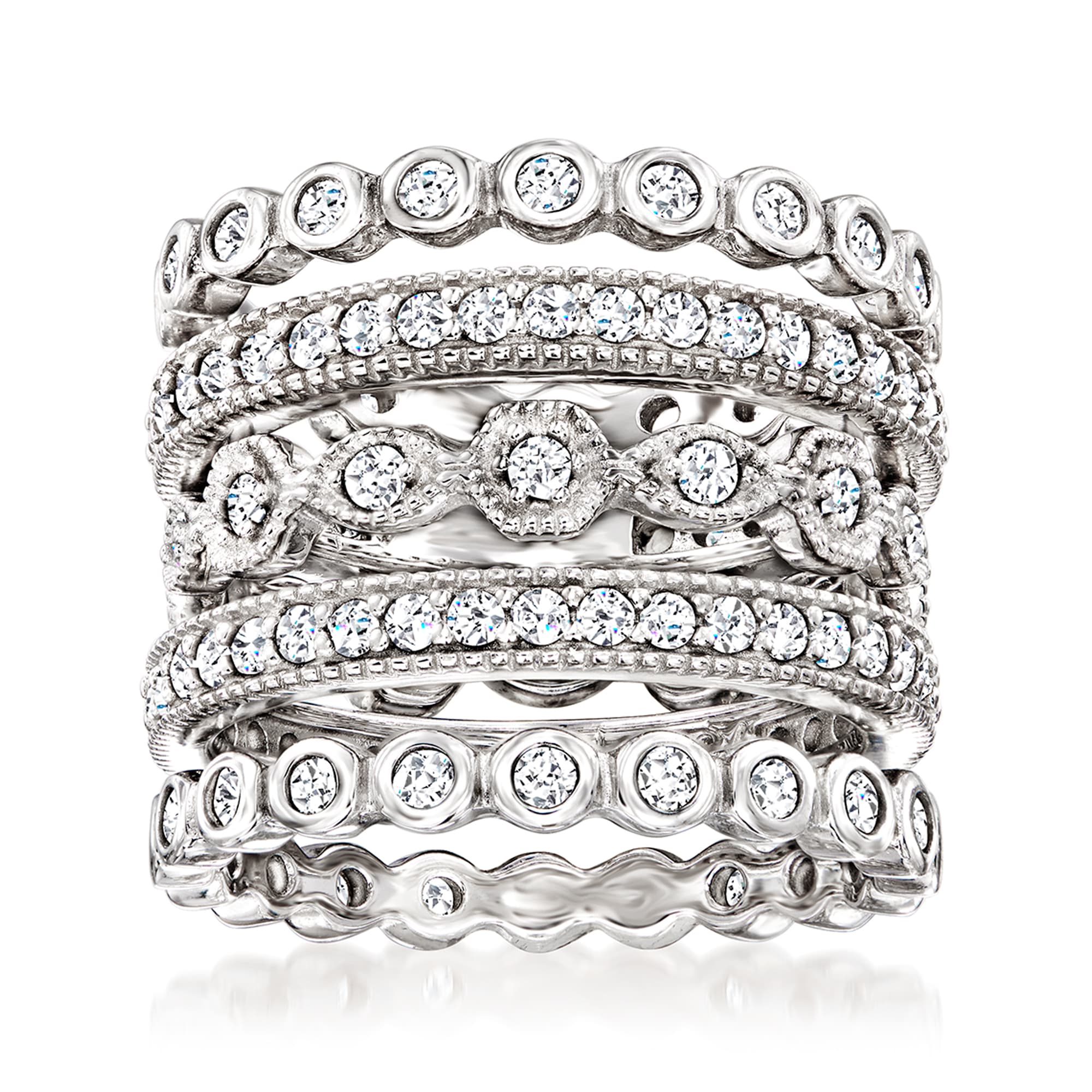 2.50 ct. t.w. CZ Jewelry Set: Five Eternity Bands in Sterling 