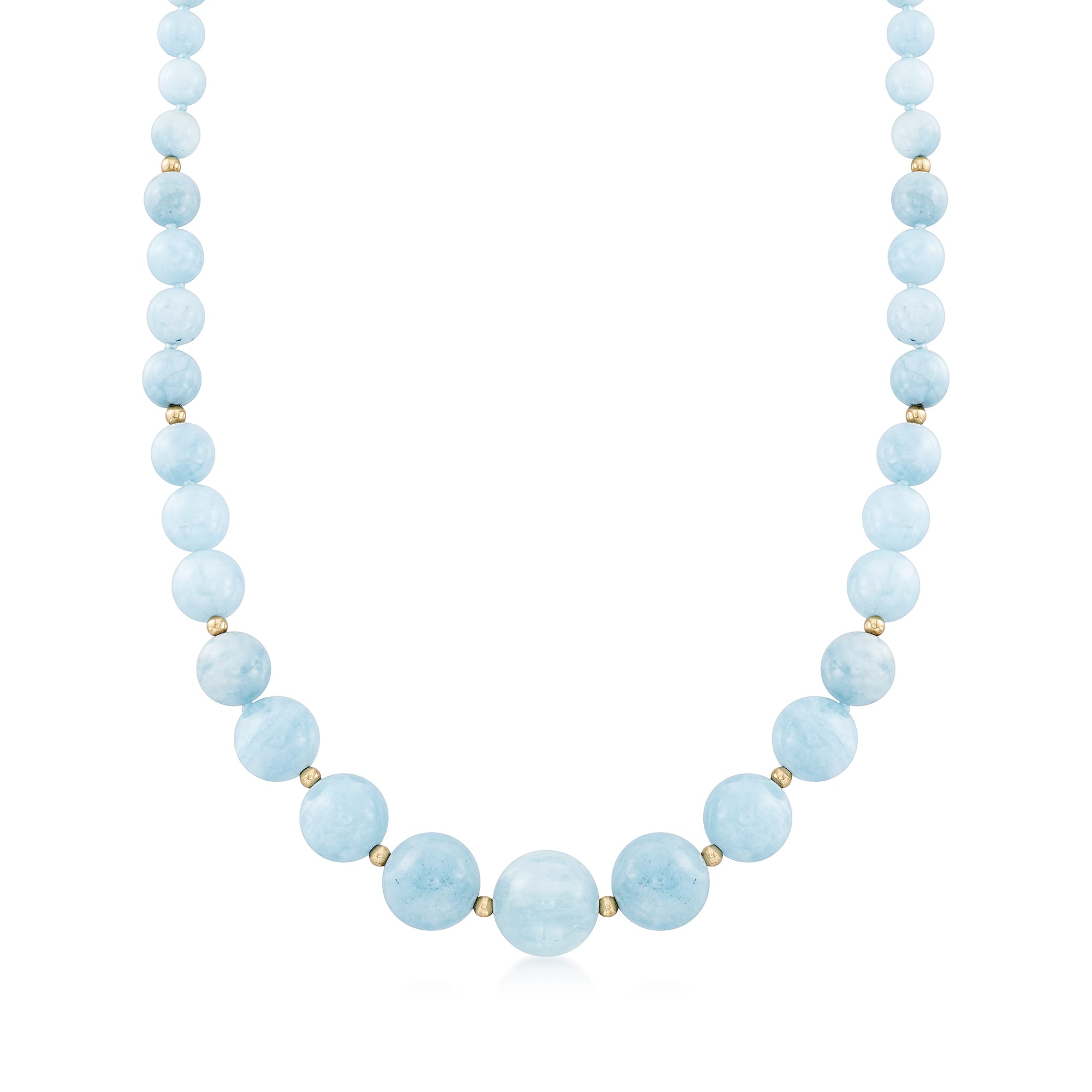 6-14mm Graduated Aquamarine Bead Necklace with 14kt Yellow Gold | Ross ...
