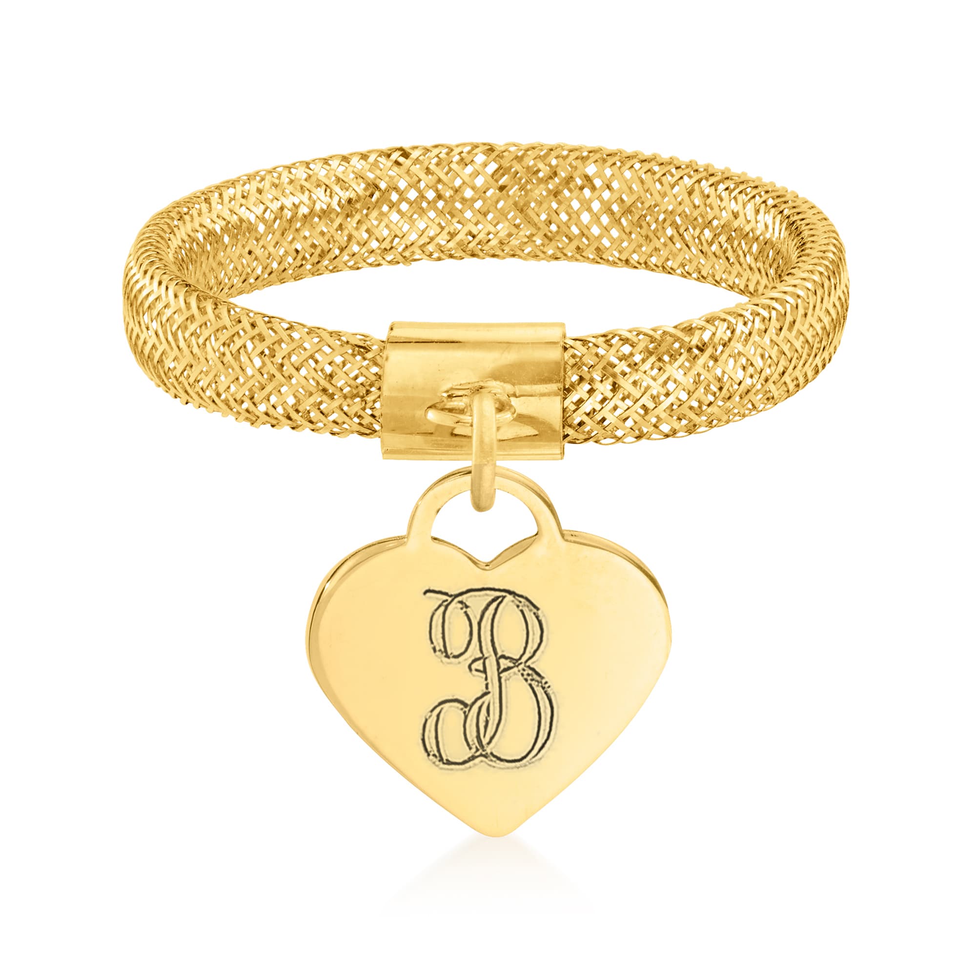 Ross-Simons - Single Initial Italian 14kt Yellow Gold Heart Charm Bracelet. 8