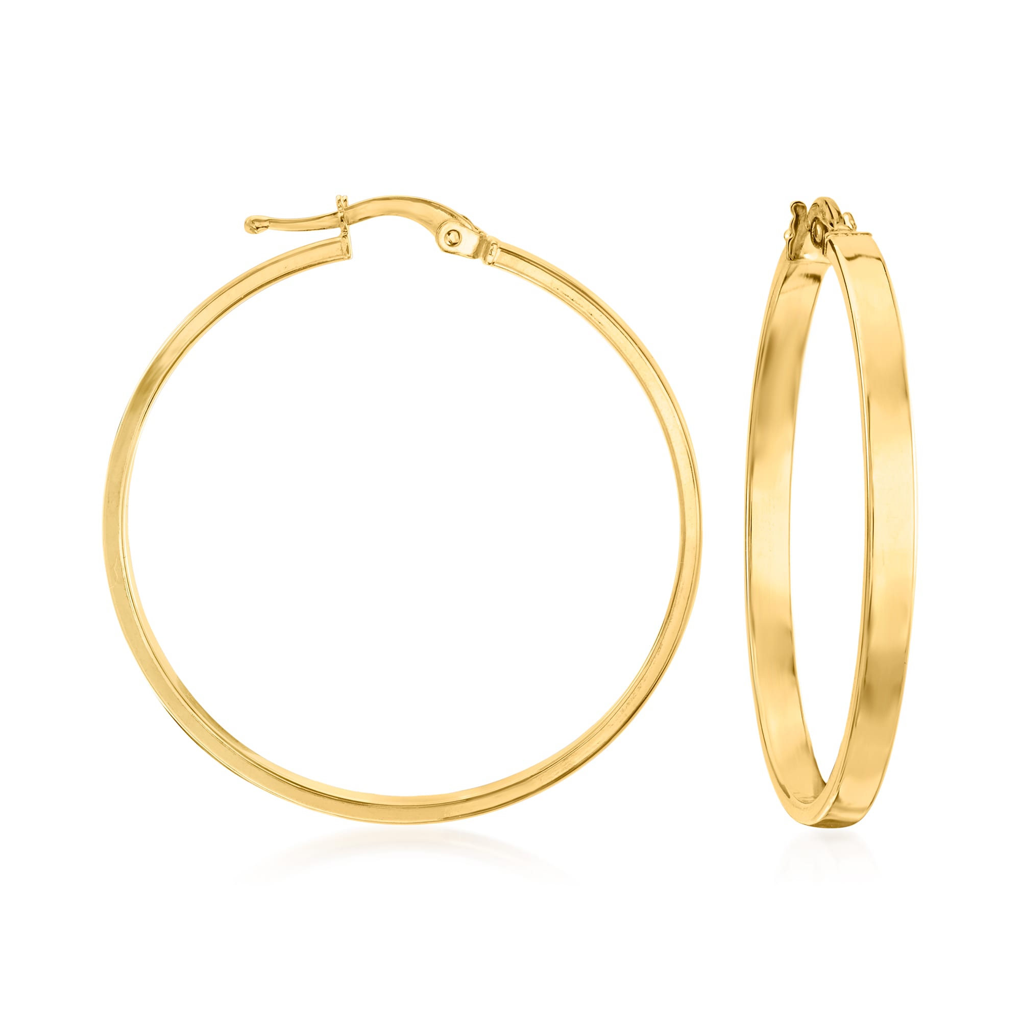 Polished Double Square Edge Huggie Hoop Earrings in 14K Yellow Gold