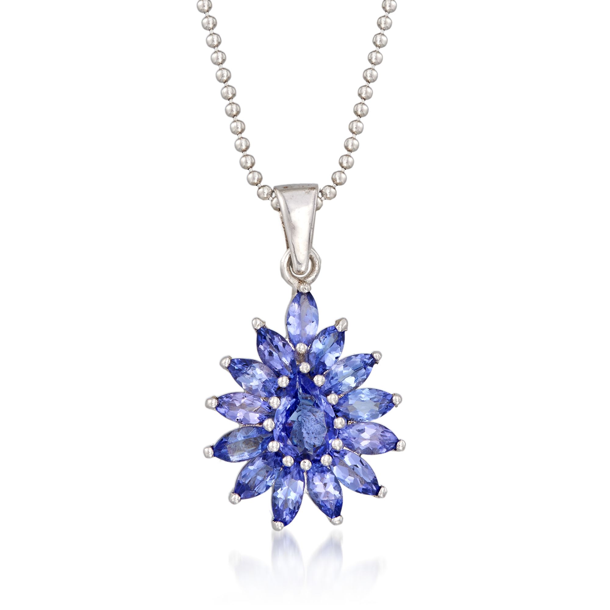 2.20 ct. t.w. Tanzanite Cluster Pendant Necklace in Sterling Silver ...