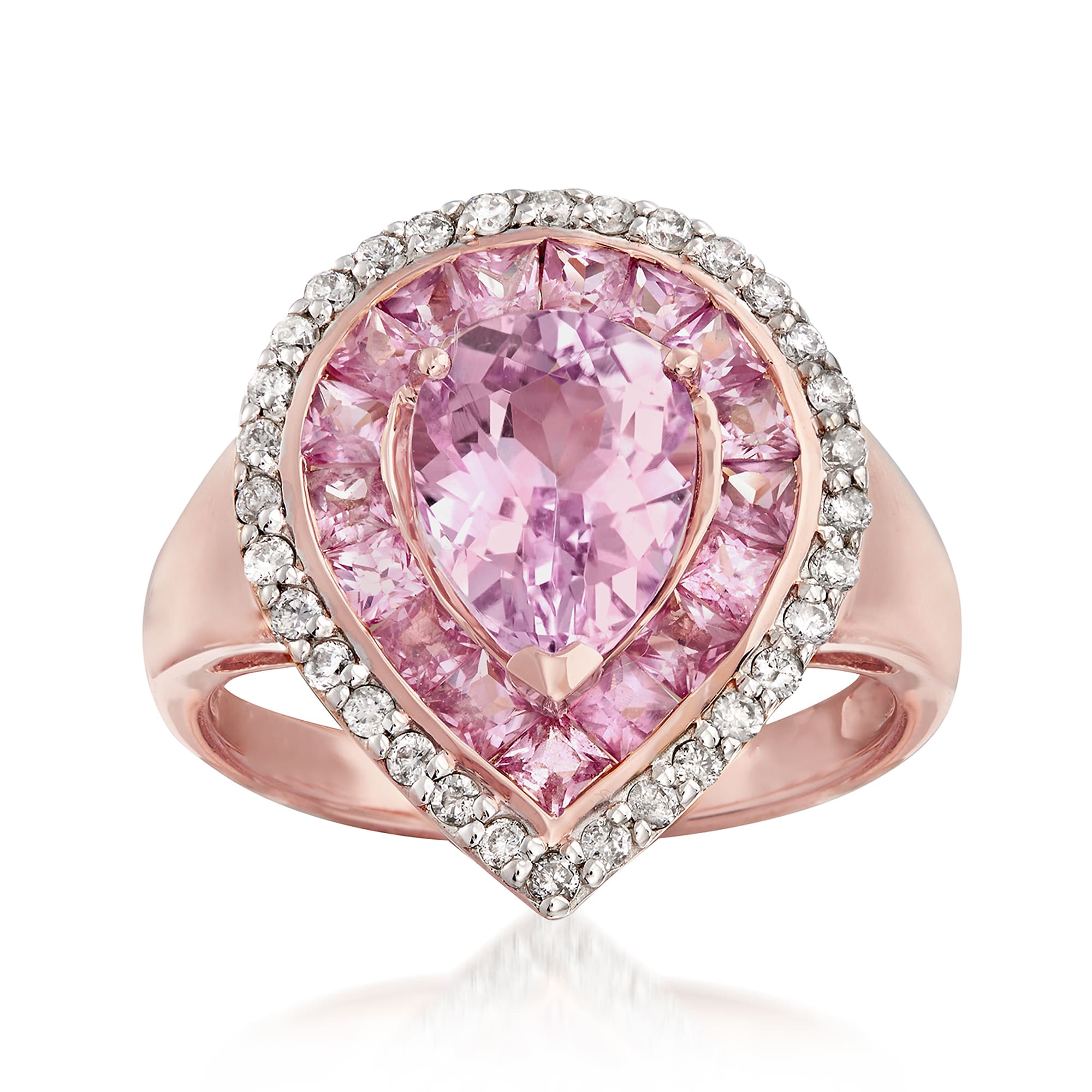 Ring - Rose Gold - Pastel Pink Oval Stone In White Cz Halo - Cocktail Ring  | Gujjadi Swarna Jewellers
