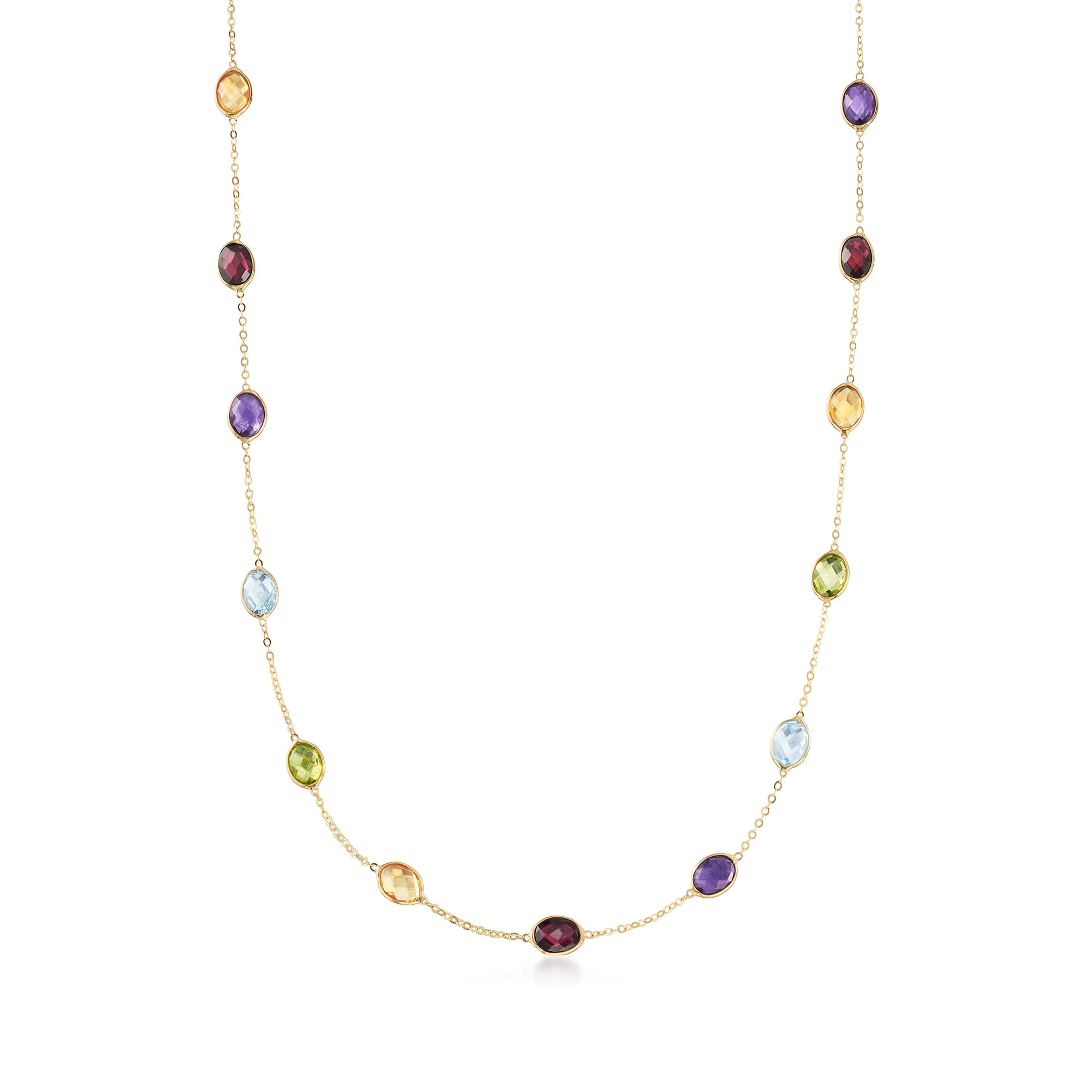 17.50 ct. t.w. Multi-Gemstone Station Necklace in 14kt Yellow Gold ...