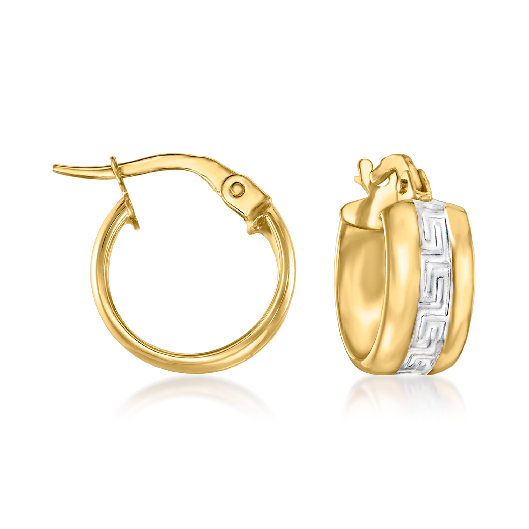 Italian 18kt Two-Tone Gold Greek Key Hoop Earrings | Ross-Simons