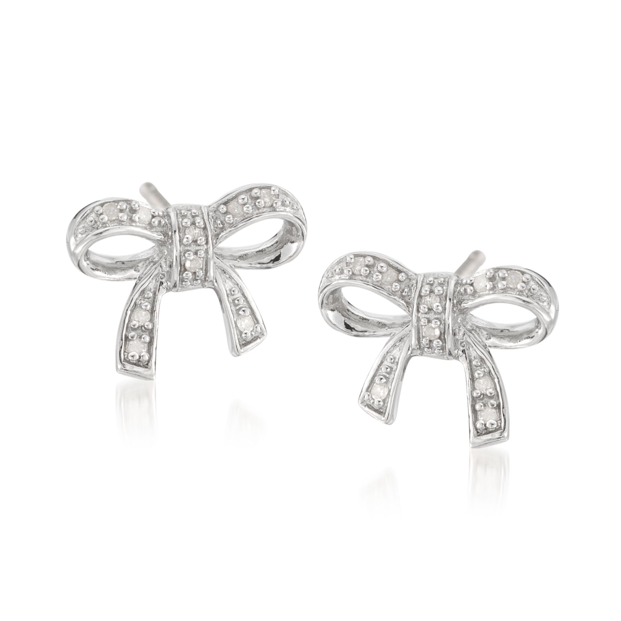 Sterling Silver Bow Earrings with Diamond Accents | Ross-Simons