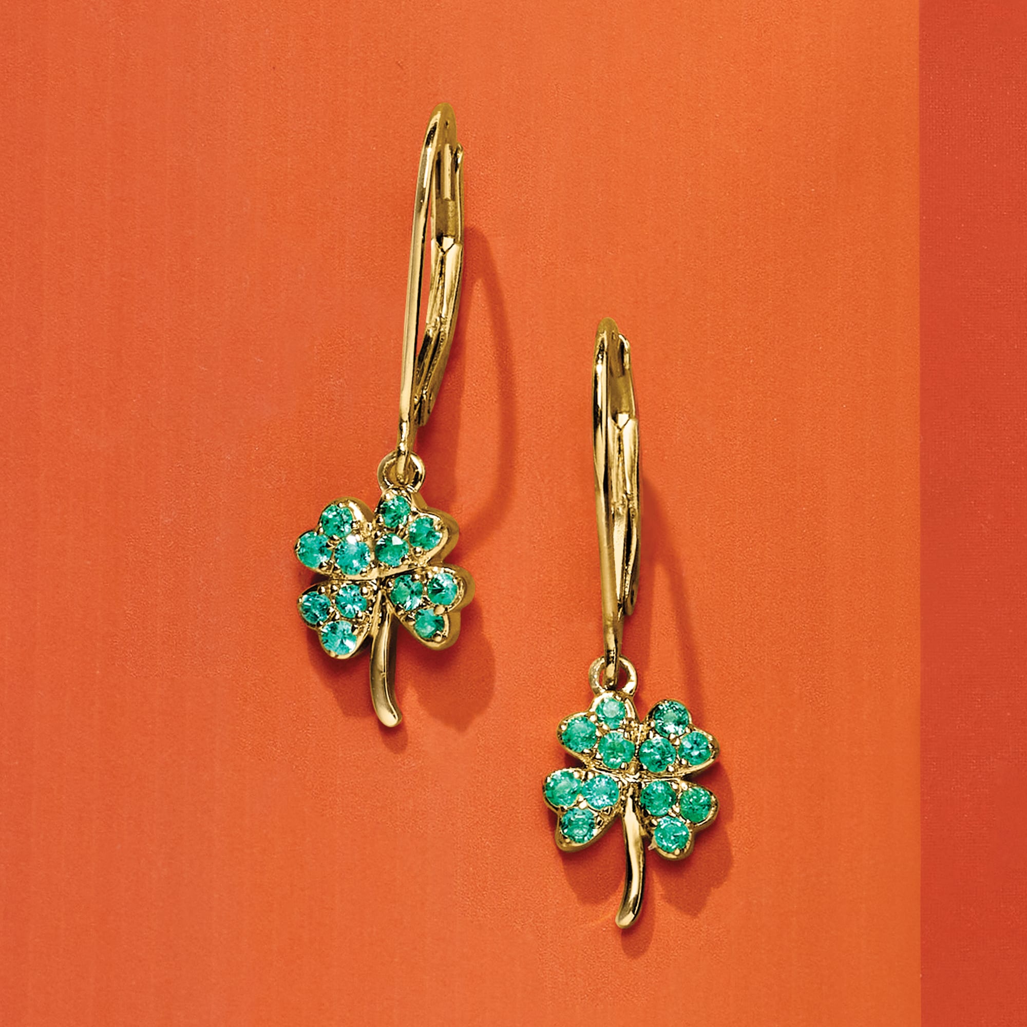 40 ct. t.w. Emerald Four-Leaf Clover Drop Earrings in 18kt Gold
