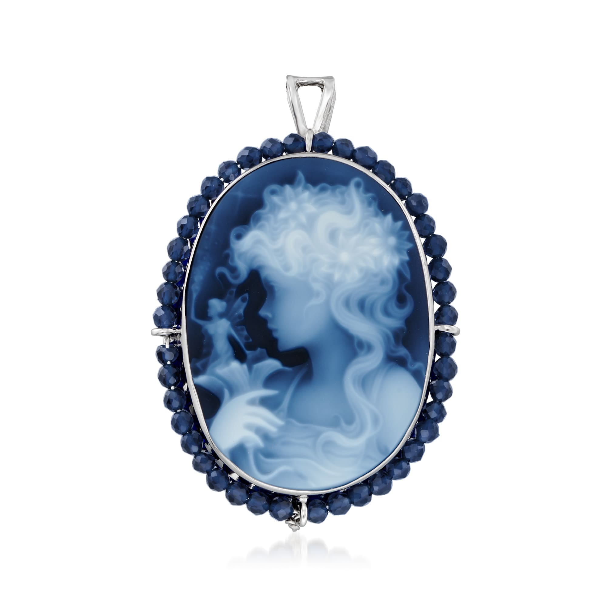 Hope lady blue cameo brooch silver