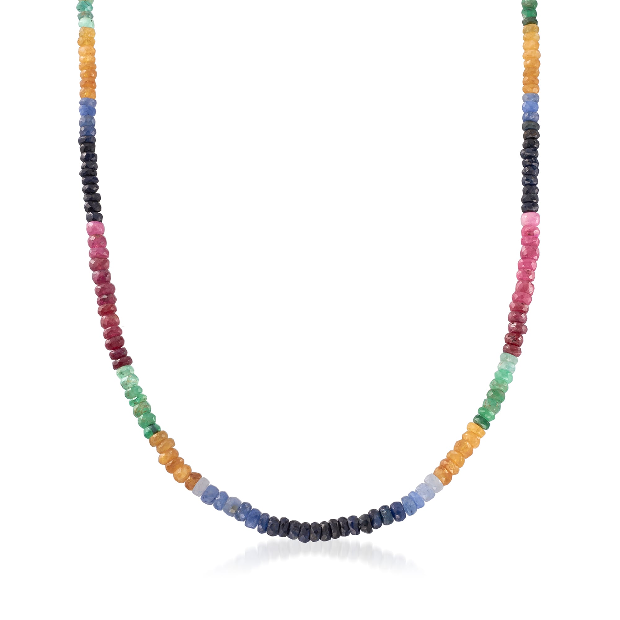 Multi-Gem Rondelle Bead Necklace with Sterling Silver | Ross-Simons