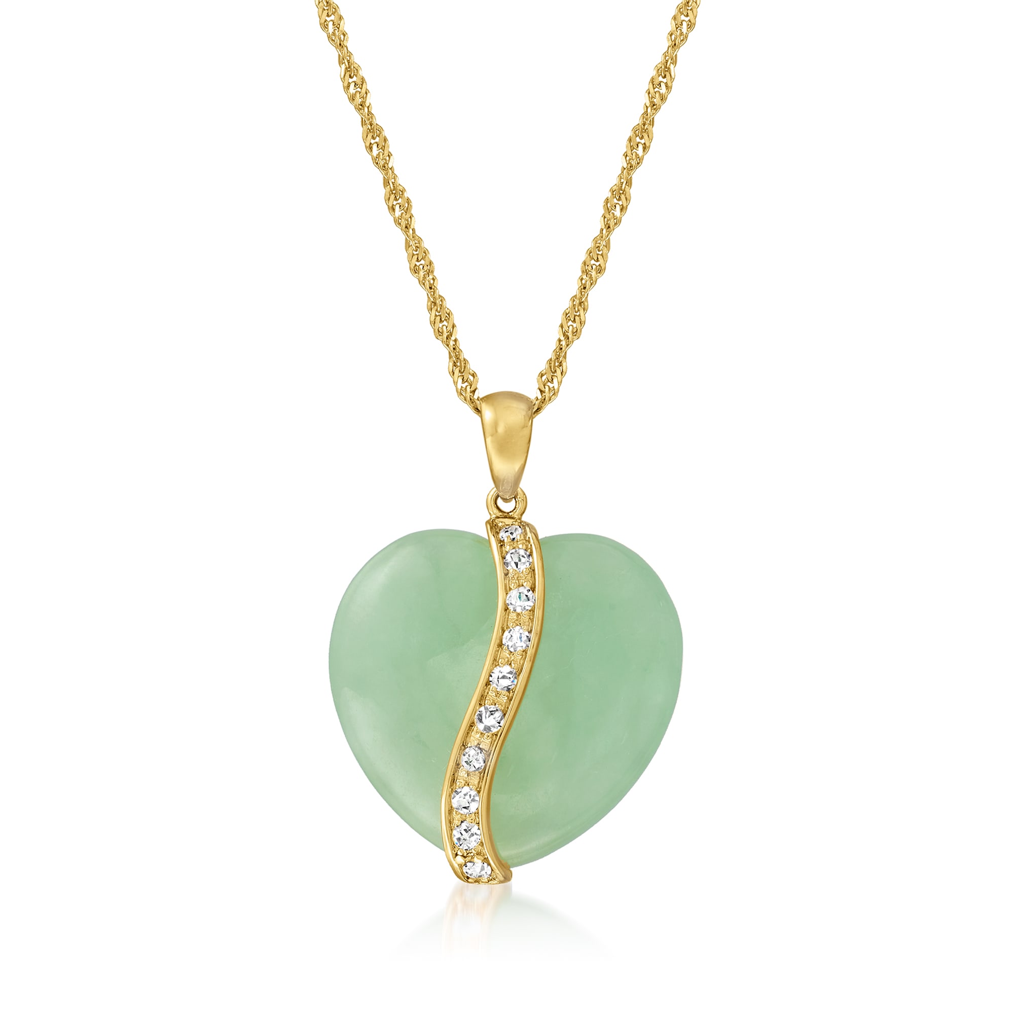 Jade Heart Pendant Necklace with .37 ct. t.w. White Sapphires in