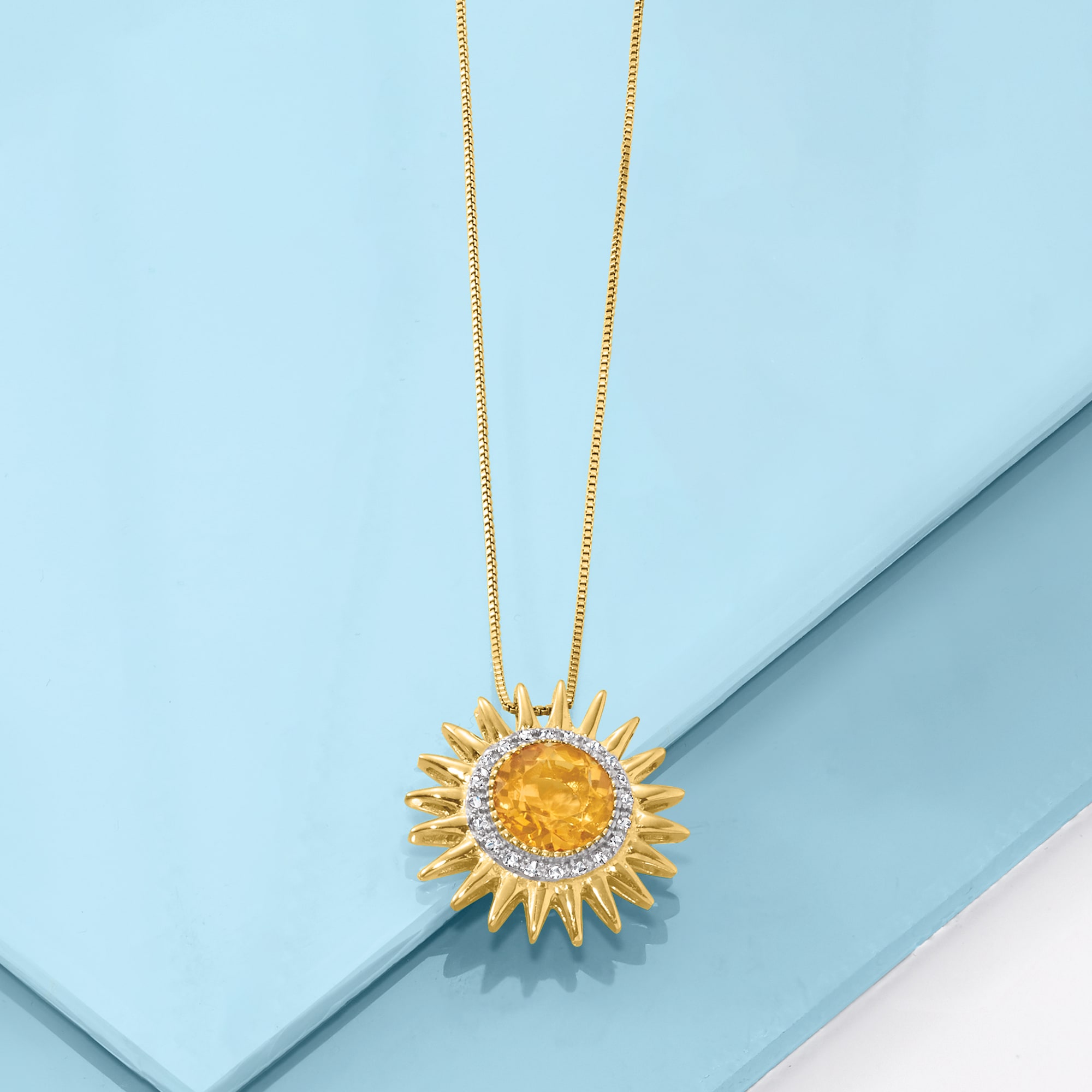 2.00 Carat Citrine and .10 ct. t.w. Diamond Sun Pendant Necklace in