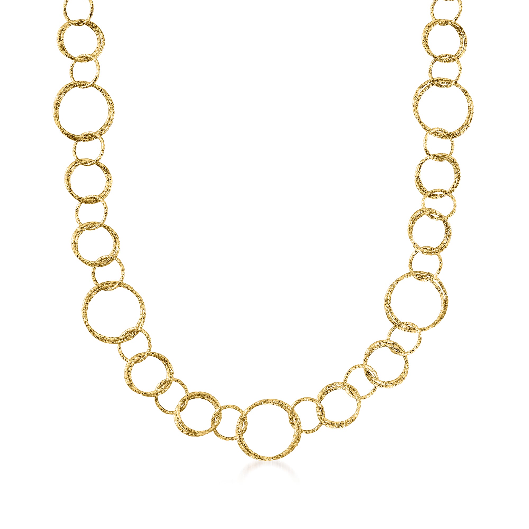 Italian 18kt Yellow Gold Textured Circle-Link Necklace | Ross-Simons