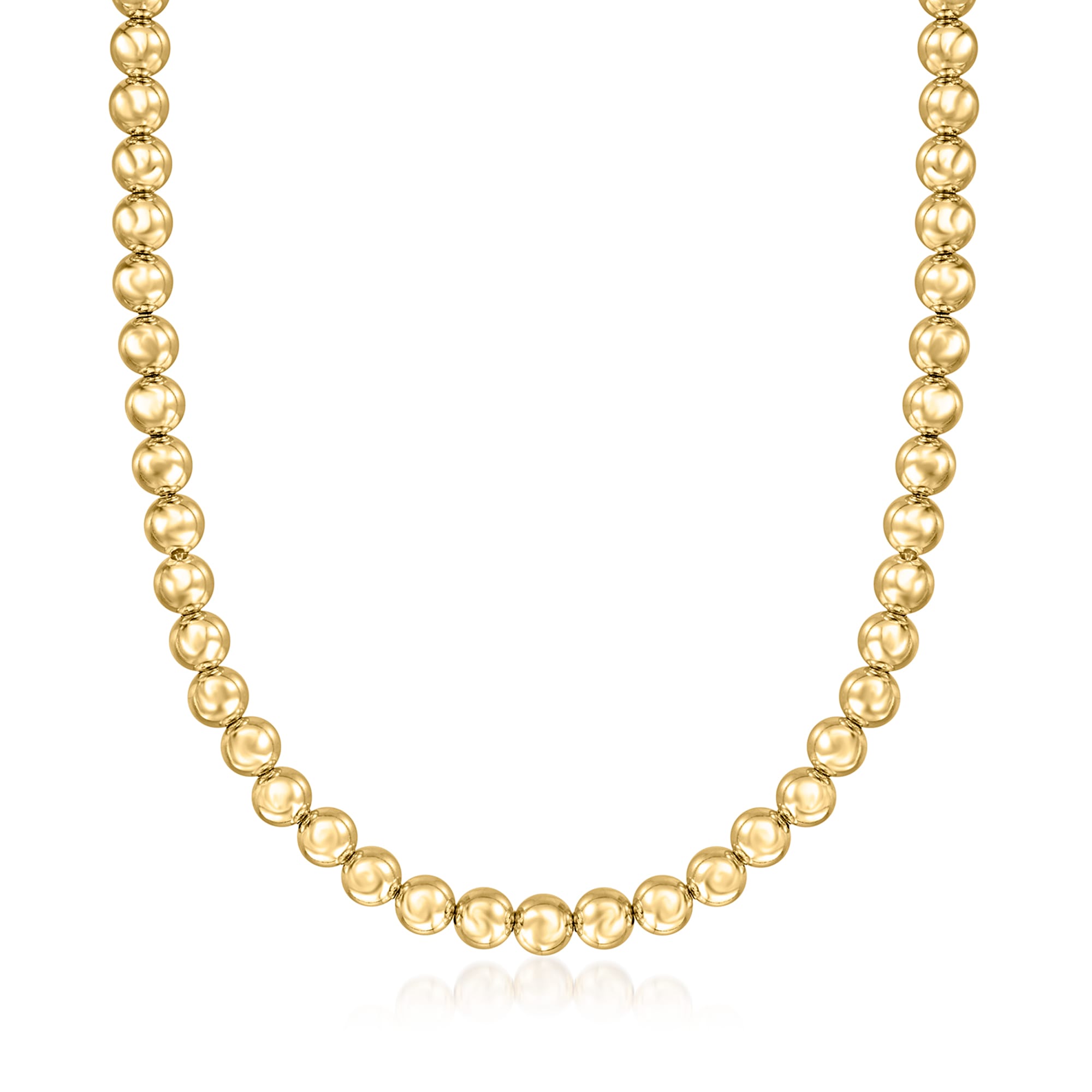 Italian 7mm 14kt Yellow Gold Bead Necklace. 18