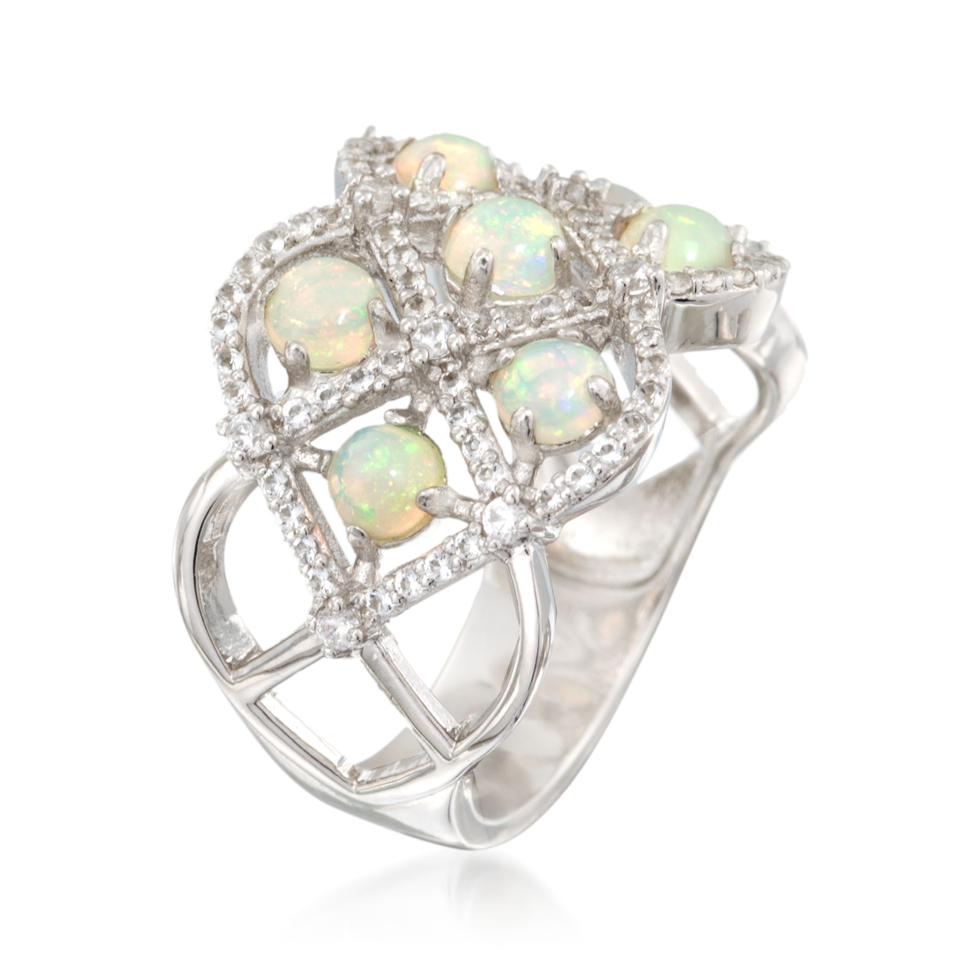 Opal and .50 ct. t.w. White Topaz Lattice Ring in Sterling Silver ...