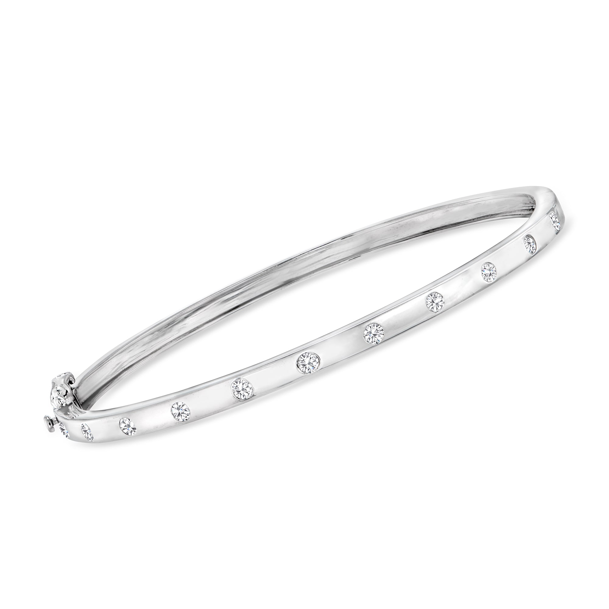 JewelExclusive Sterling Silver .50 CTTW Diamond Hinged Bangle-