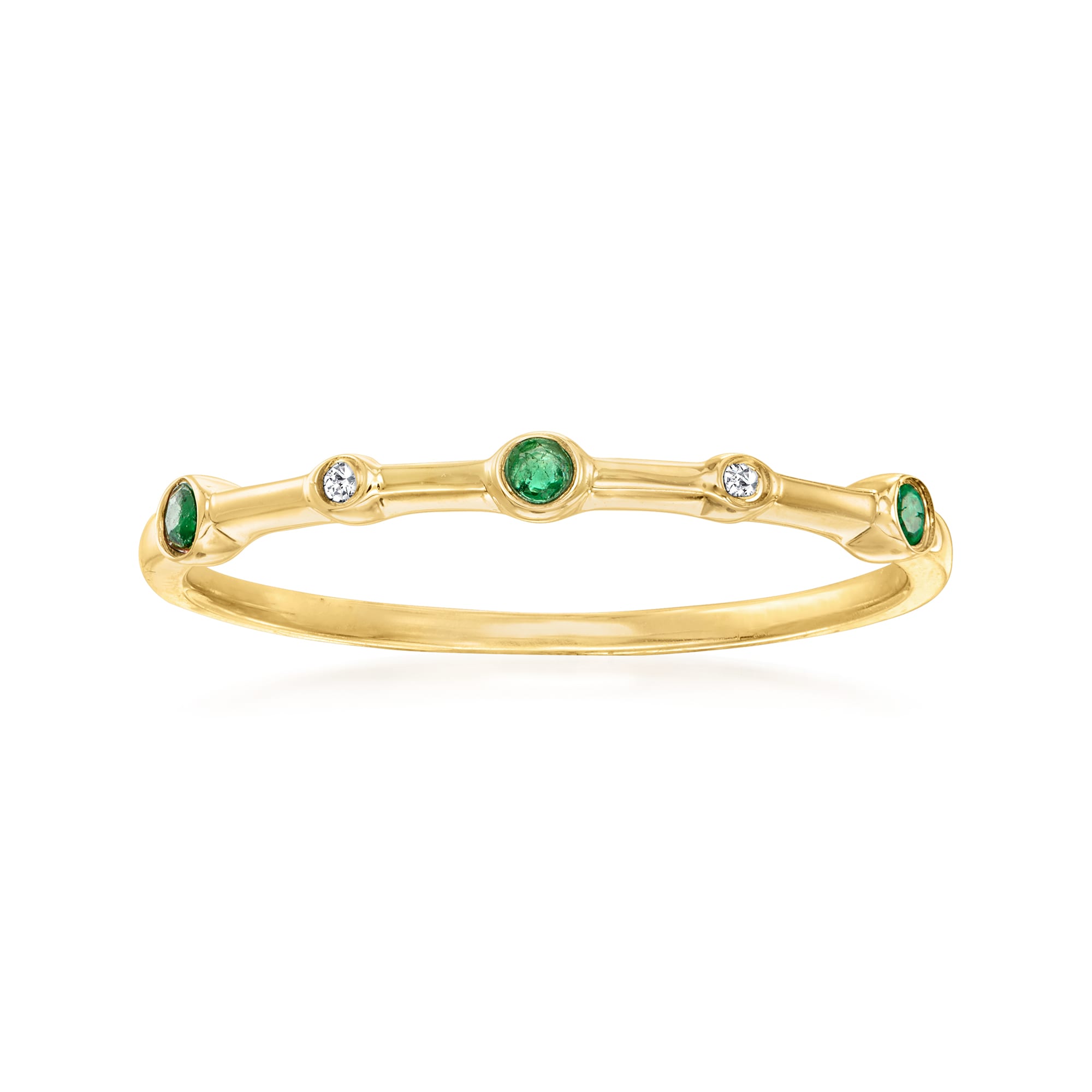 Emerald- and Diamond-Accented Ring 14kt Yellow Gold | Ross-Simons