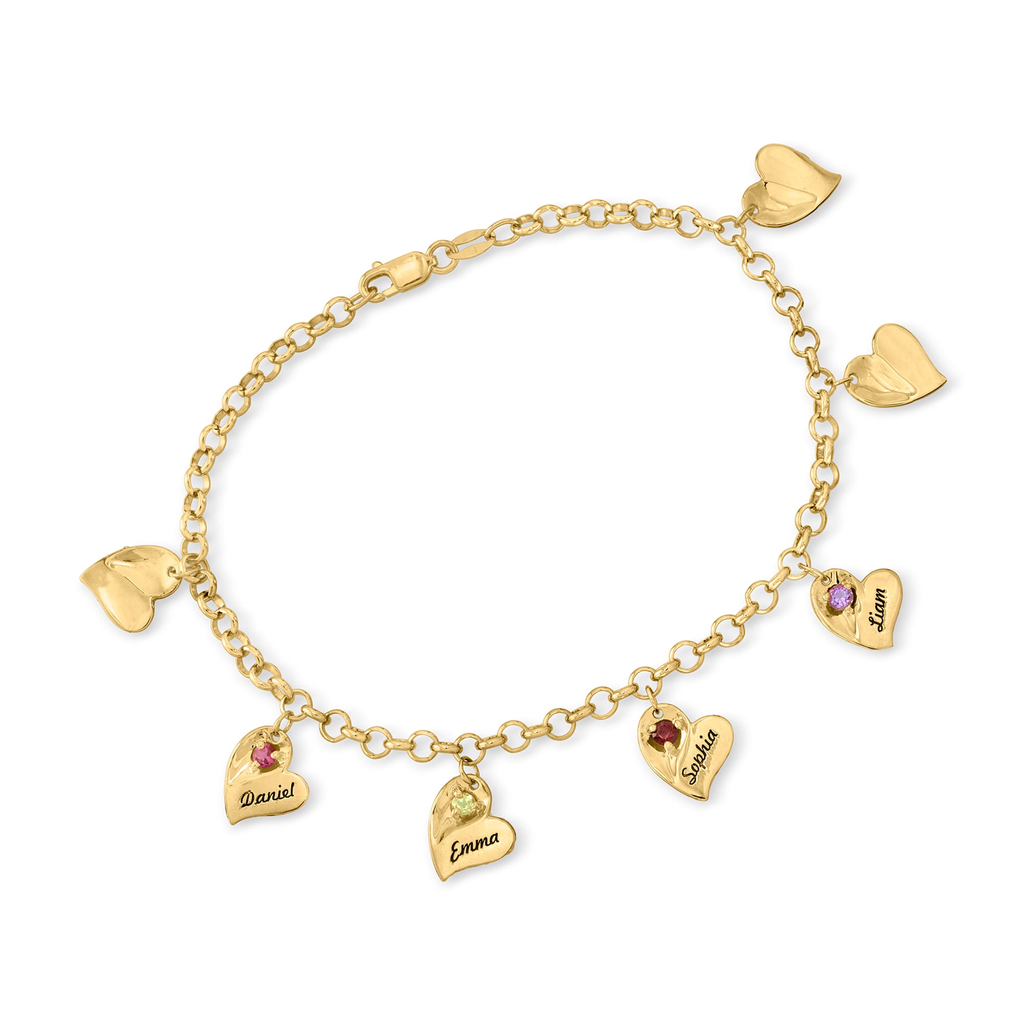Personalized Heart Charm Bracelet in 14kt Gold 1 to 7