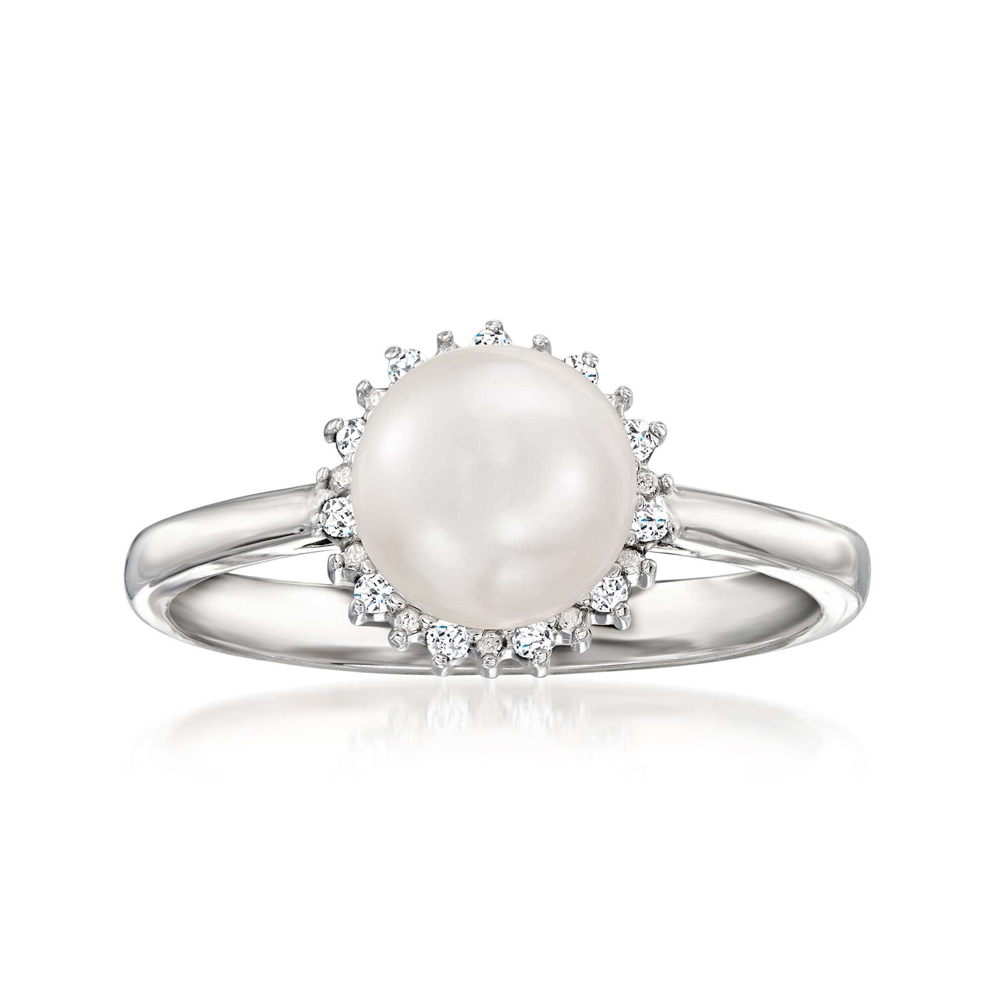 7-7.5mm Cultured Pearl Ring with Diamond Accents in Sterling