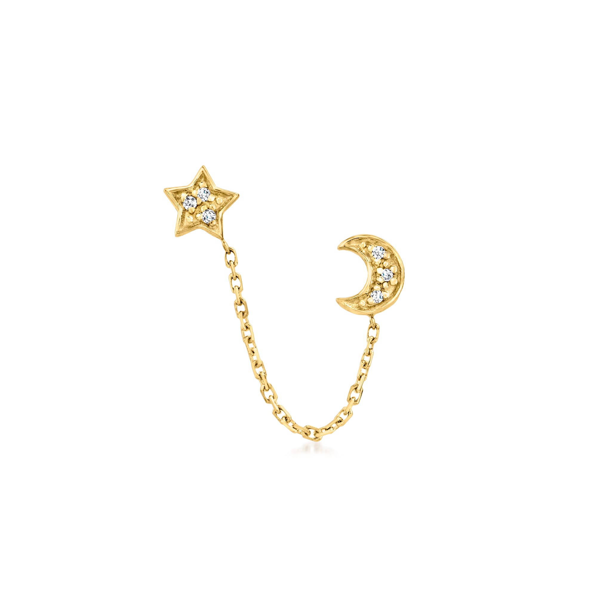 Diamond-Accented Star and Moon Double-Piercing Single Earring in 