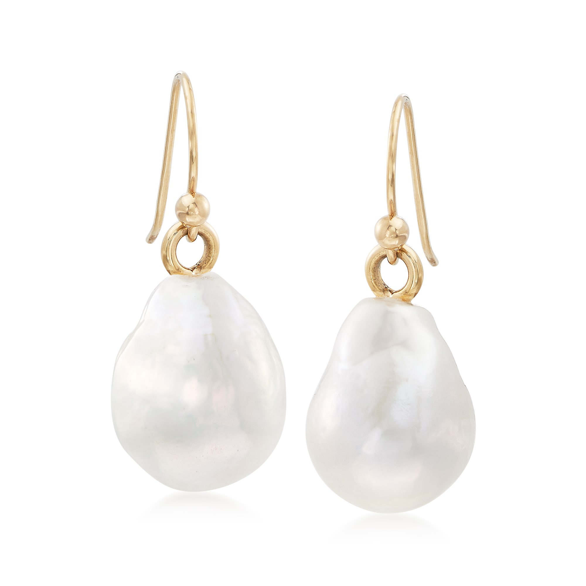 12-14mm Cultured Baroque Pearl Drop Earrings in 14kt Yellow Gold | Ross ...