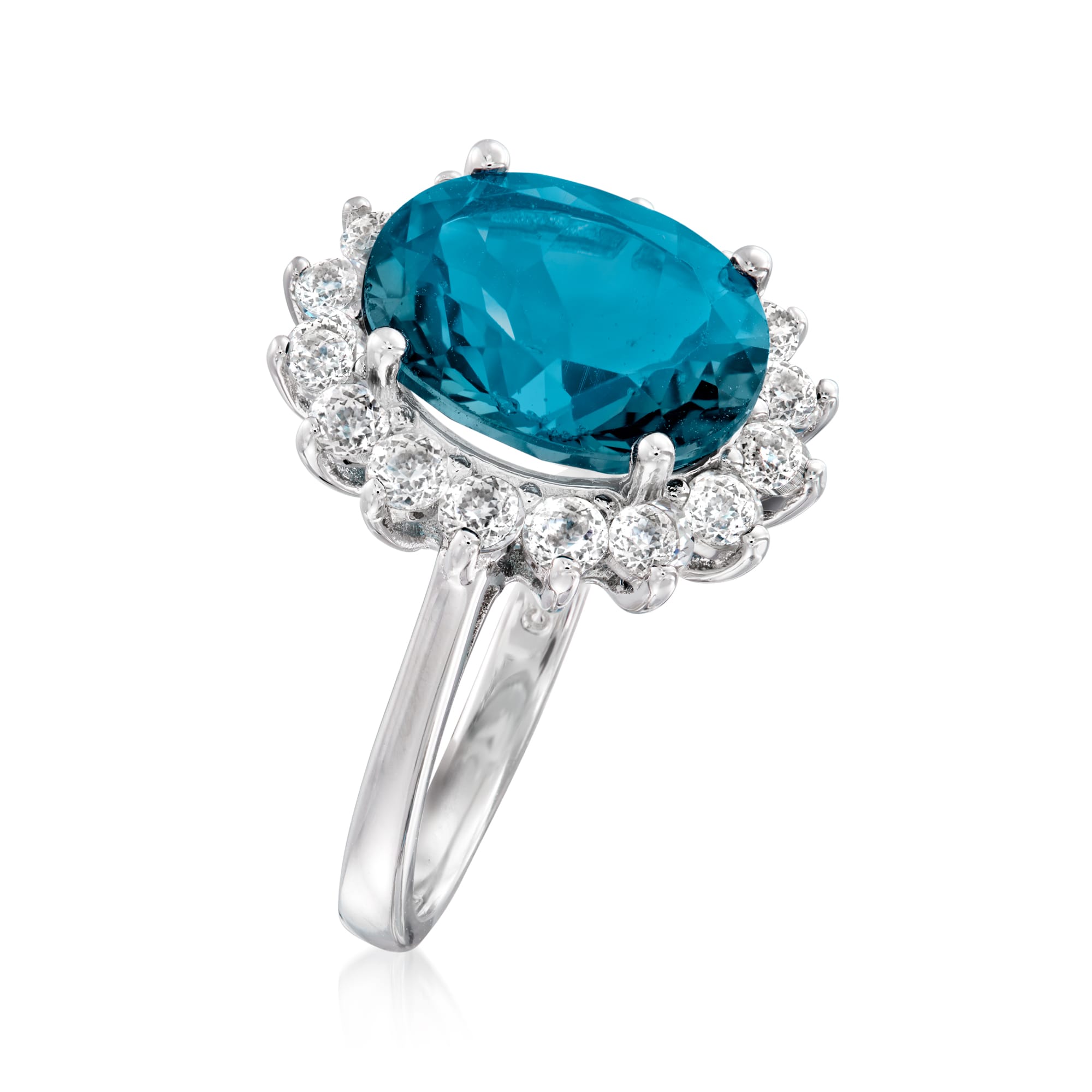 5.40 Carat London Blue Topaz and 1.10 ct. t.w. White Topaz Ring in ...