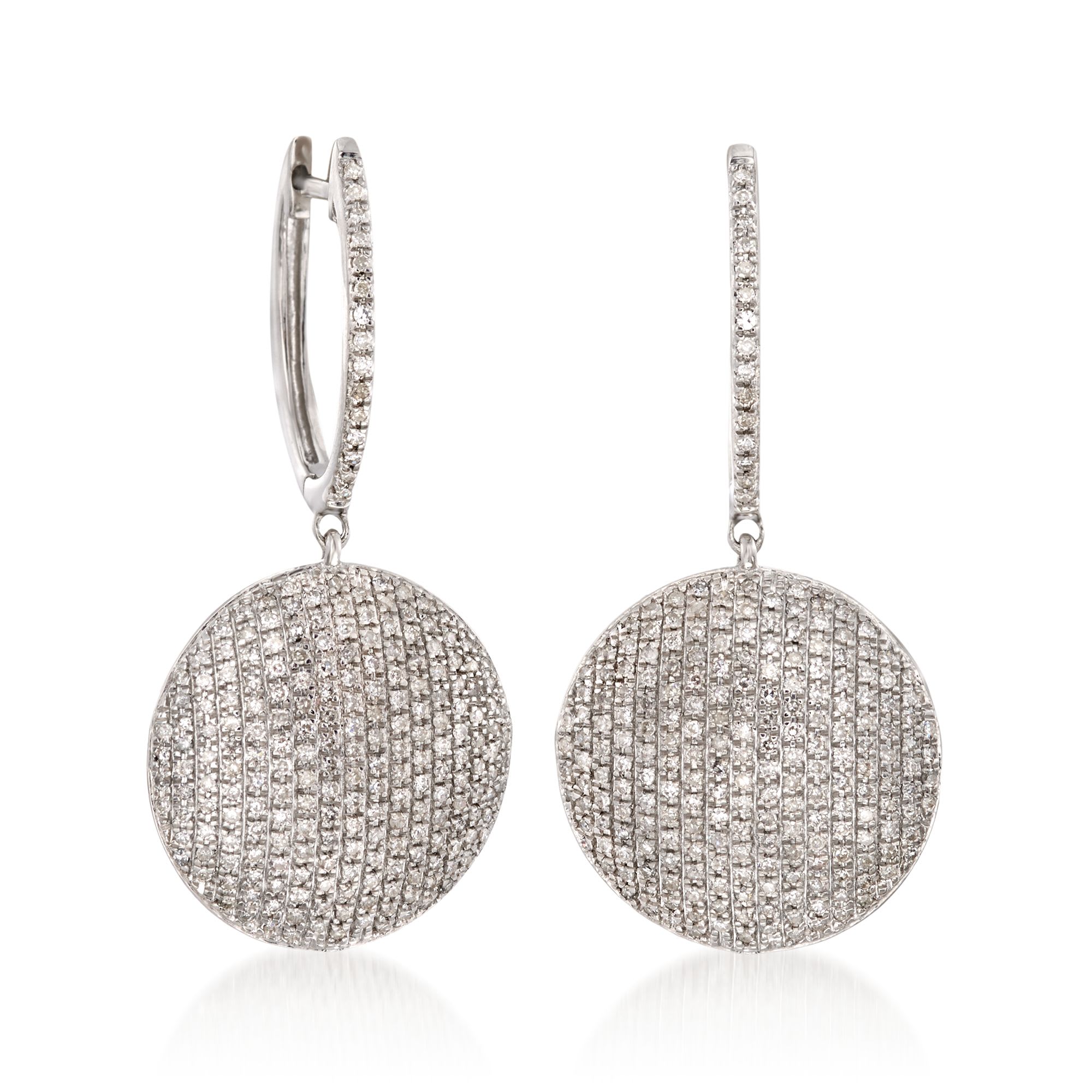1.00 ct. t.w. Pave Diamond Circle Drop Earrings in Sterling Silver ...