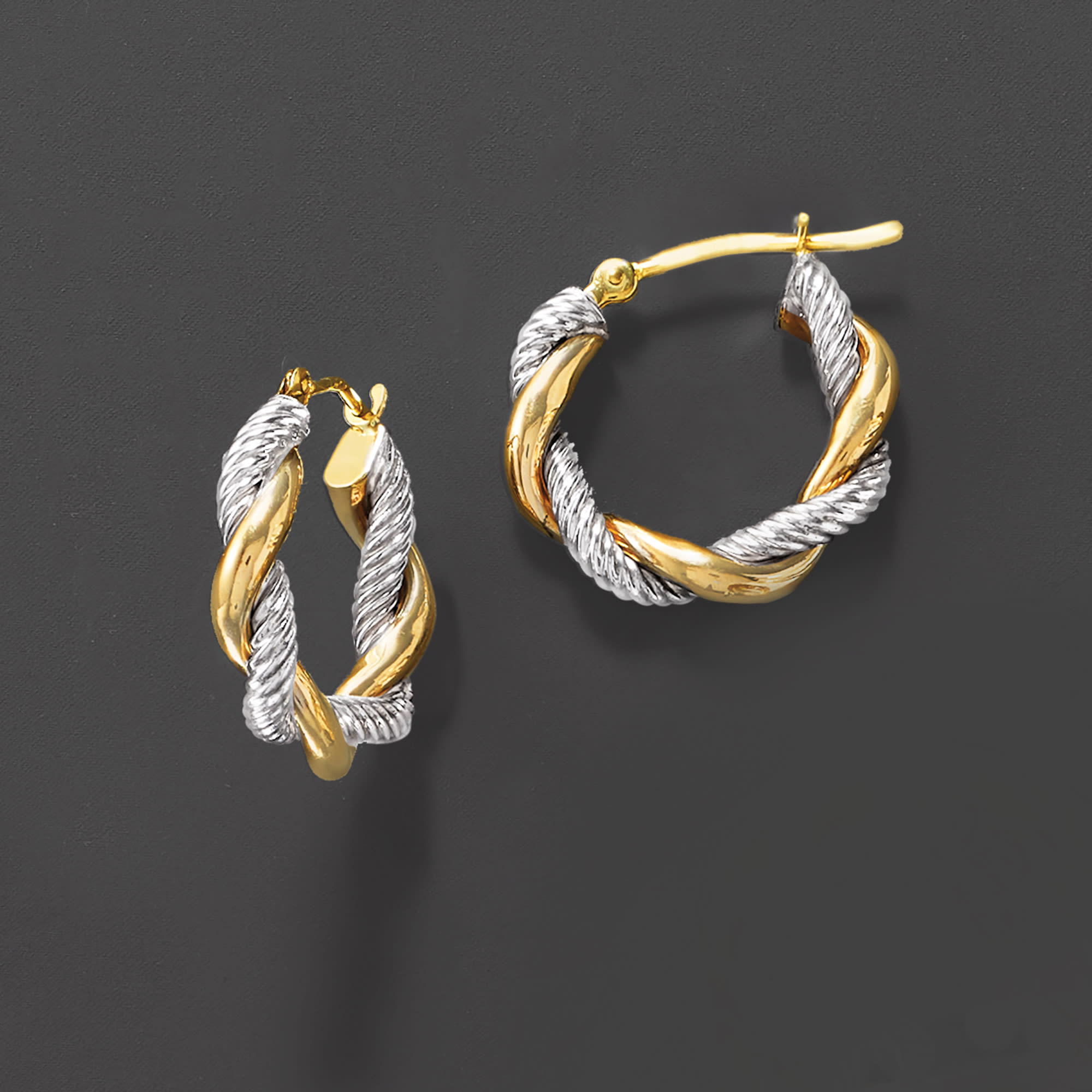 Two tone twisted hoop earrings cheap