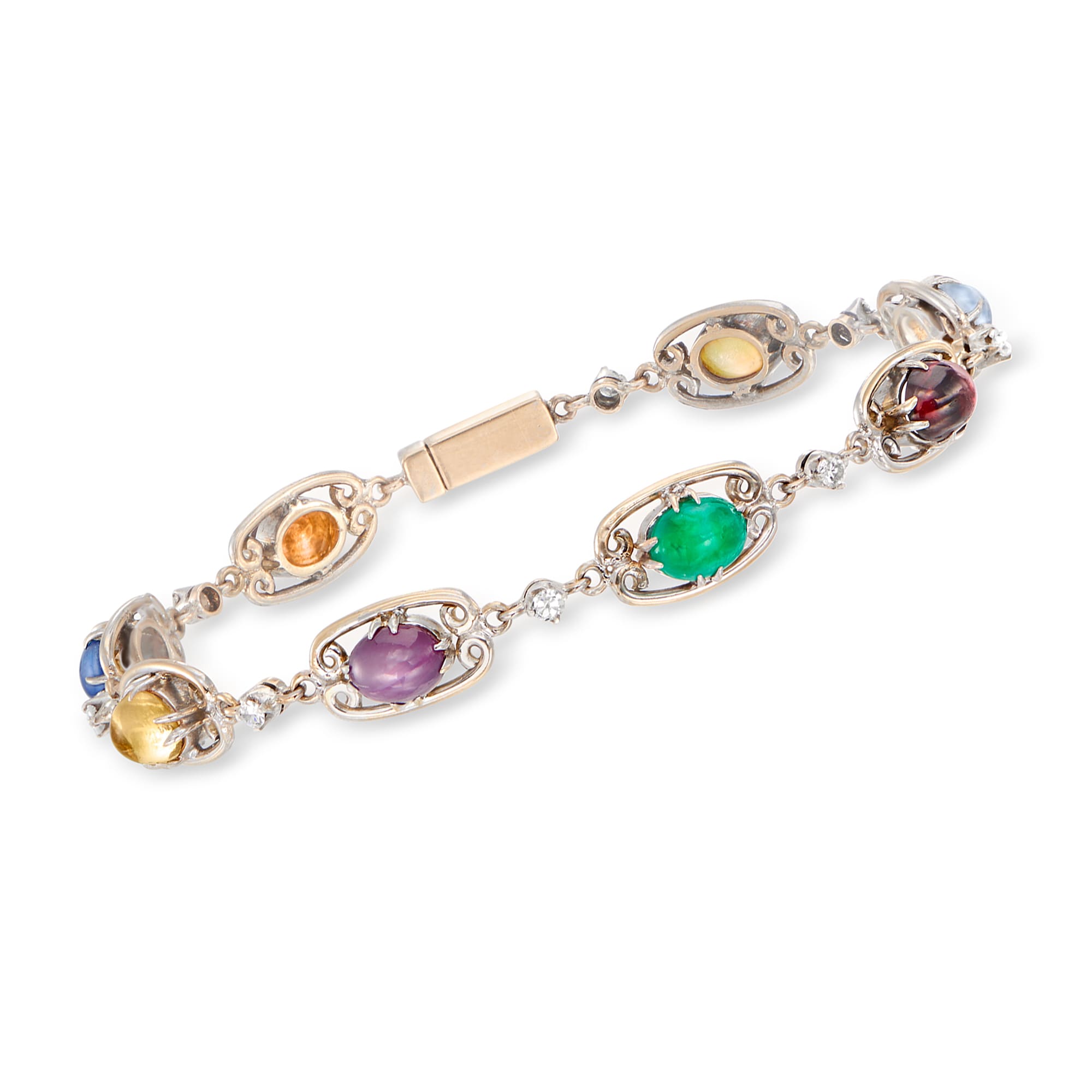 C. 1990 Vintage Multi-Gemstone Inlay and .25 ct. t.w. Diamond Bangle  Bracelet in 14kt Yellow Gold. 7