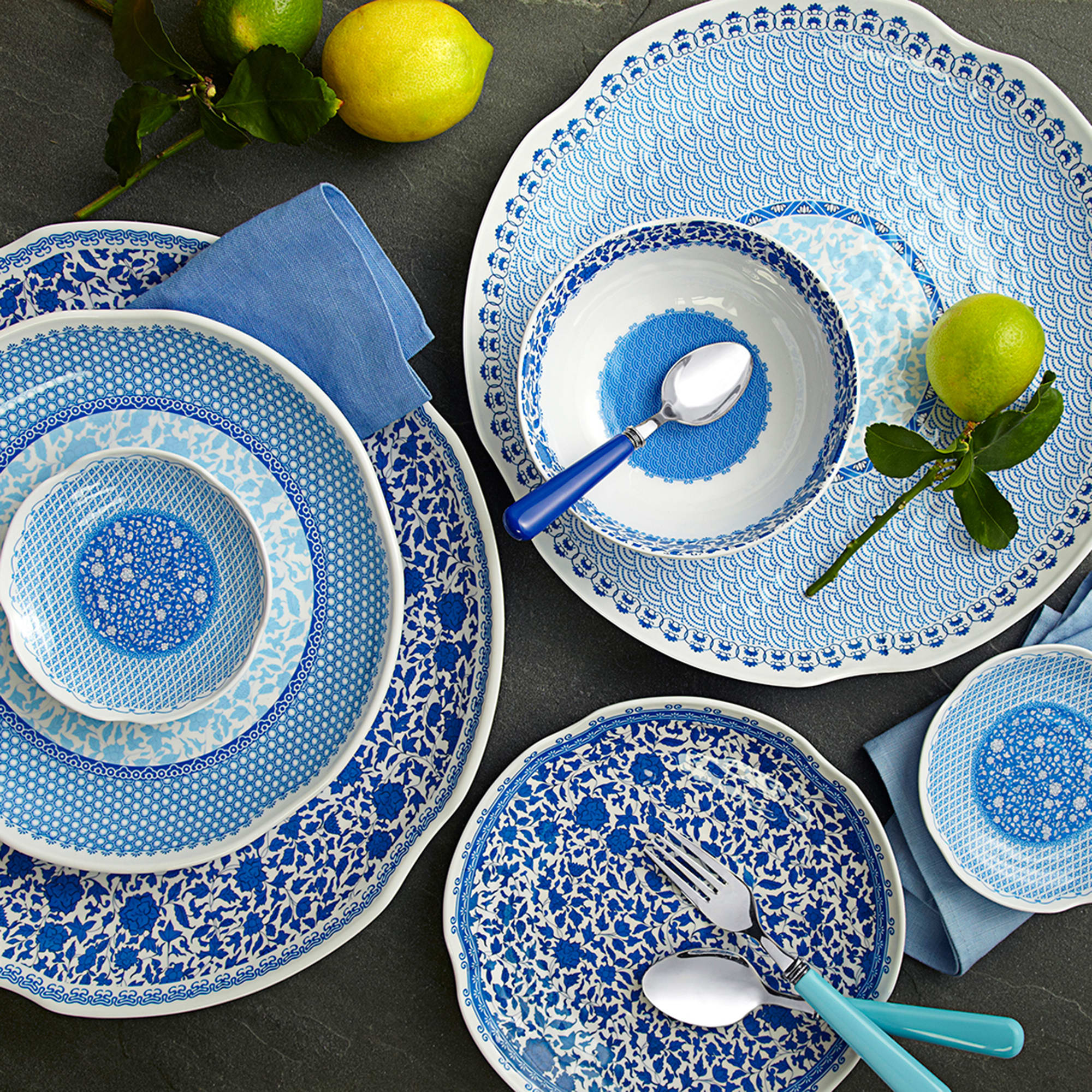 Blue melamine on sale dinnerware sets
